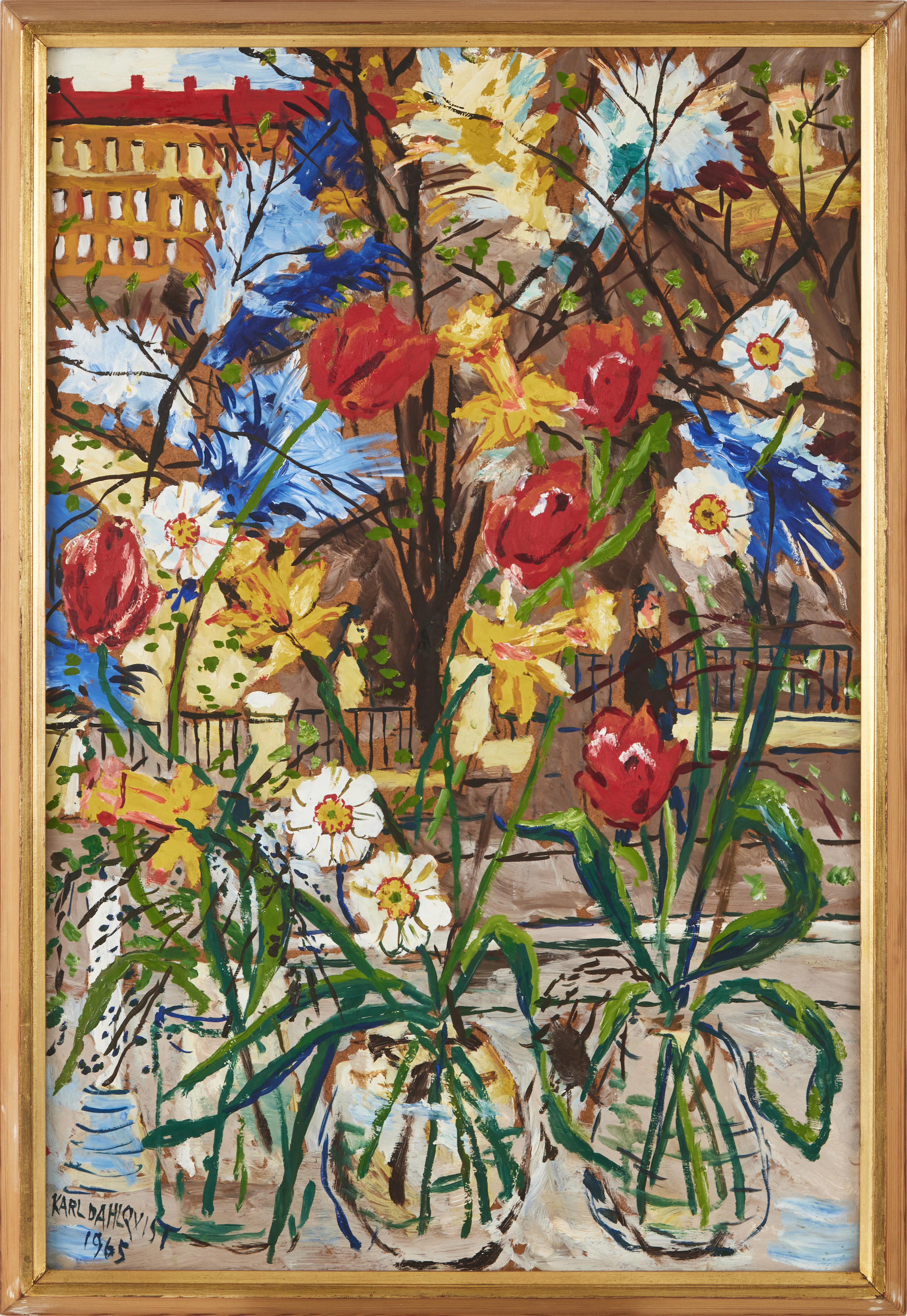 KARL DAHLQVIST. Blomsterstilleben med tulpaner och påskliljor, oljemålning