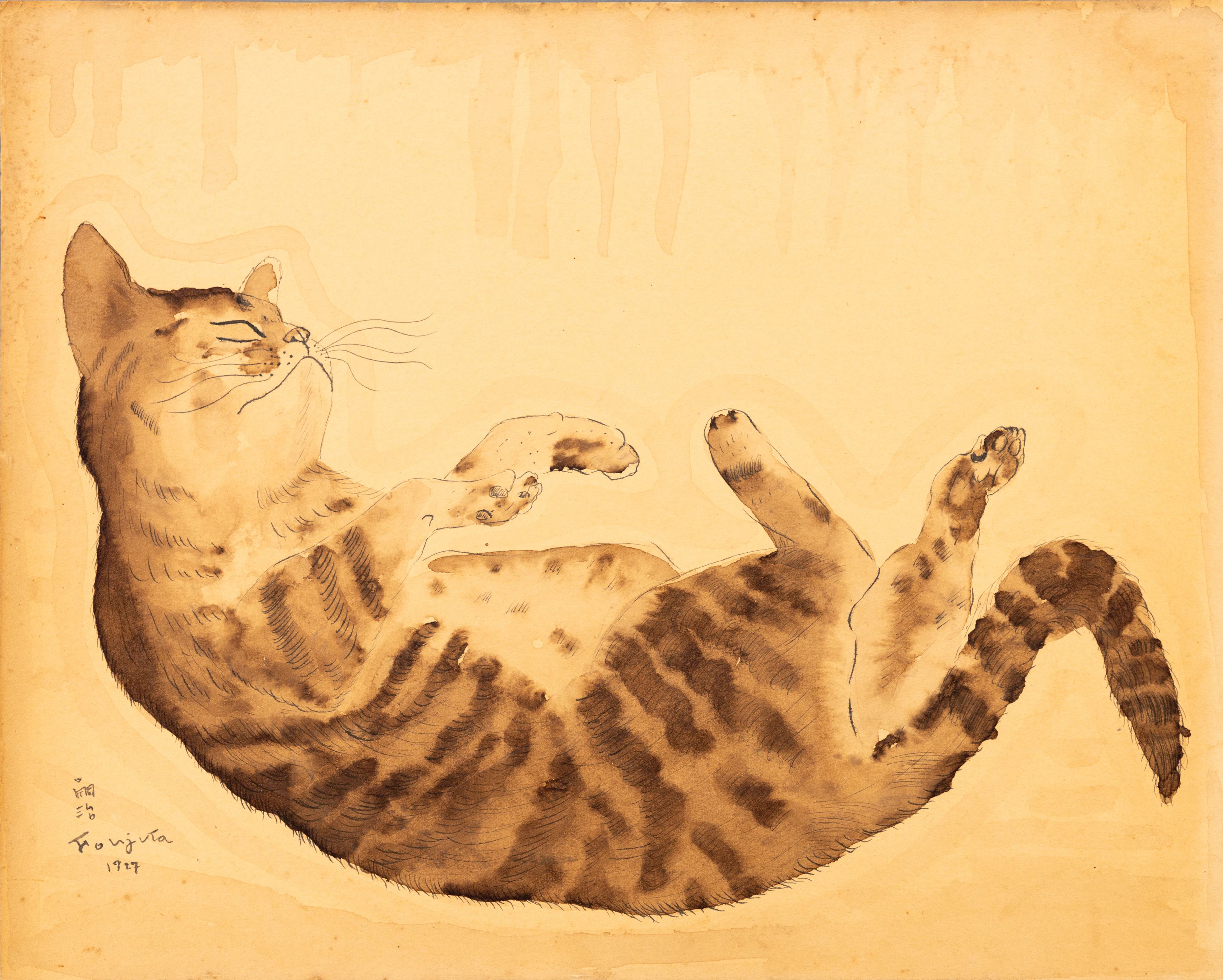 TSUGUHARU FOUJITA (1886-1968). Liegende Katze.