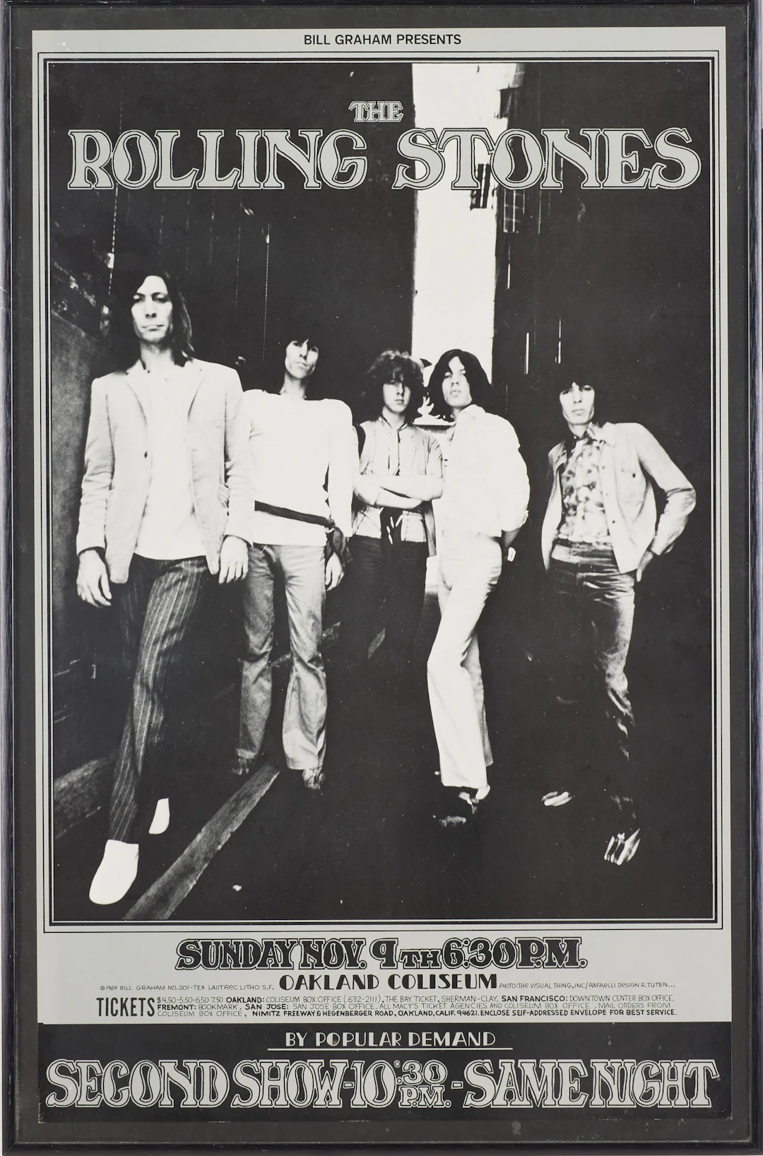 ROLLING STONES, konsertaffisch, screentryck, November 9, Oakland Coliseum