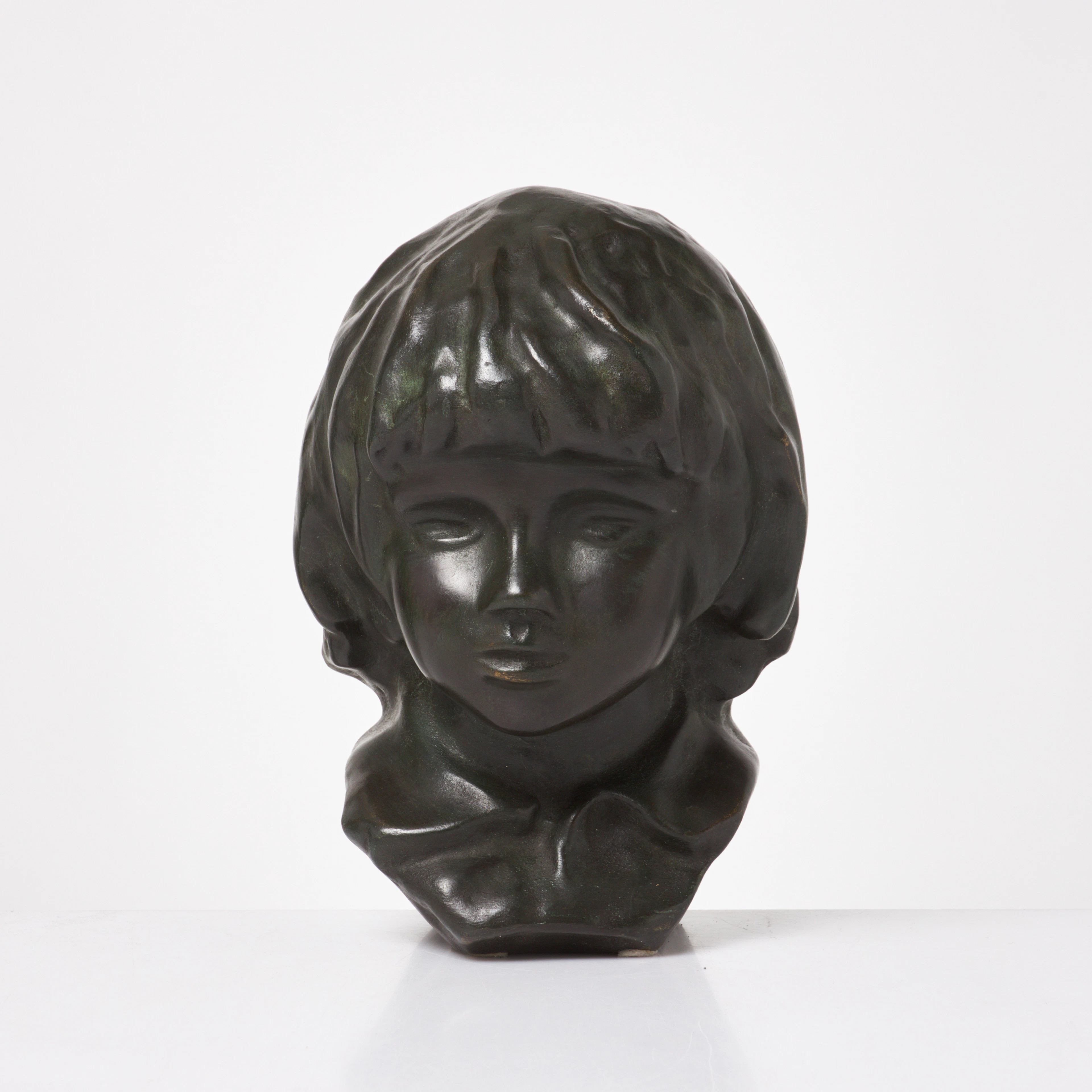 PIERRE-AUGUSTE RENOIR. EFTER. skulptur, "Coco", grönpatinerad brons