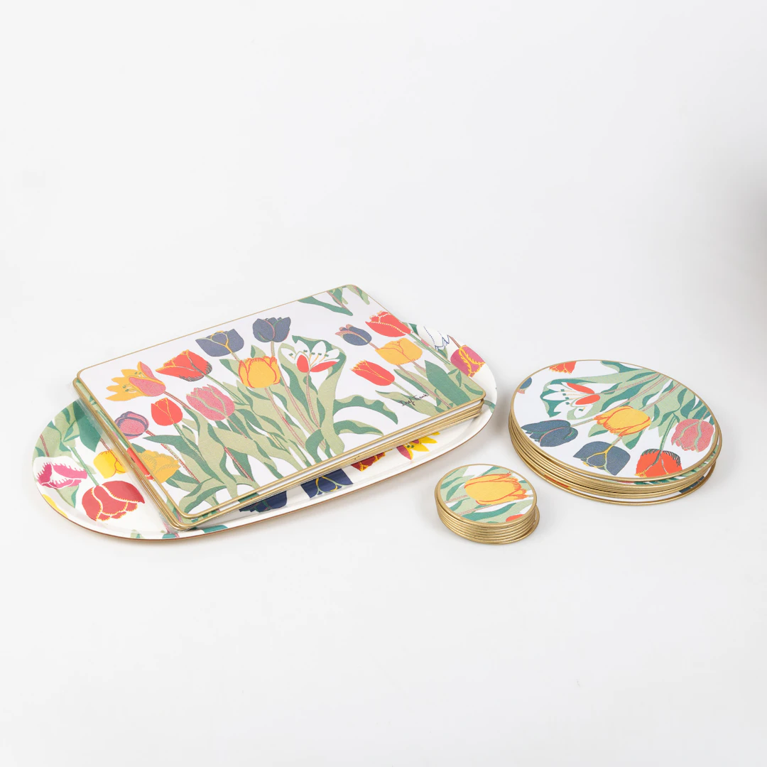 JOSEF FRANK. Underlägg samt bricka, 24 delar, "Tulpan", Firma Svenskt