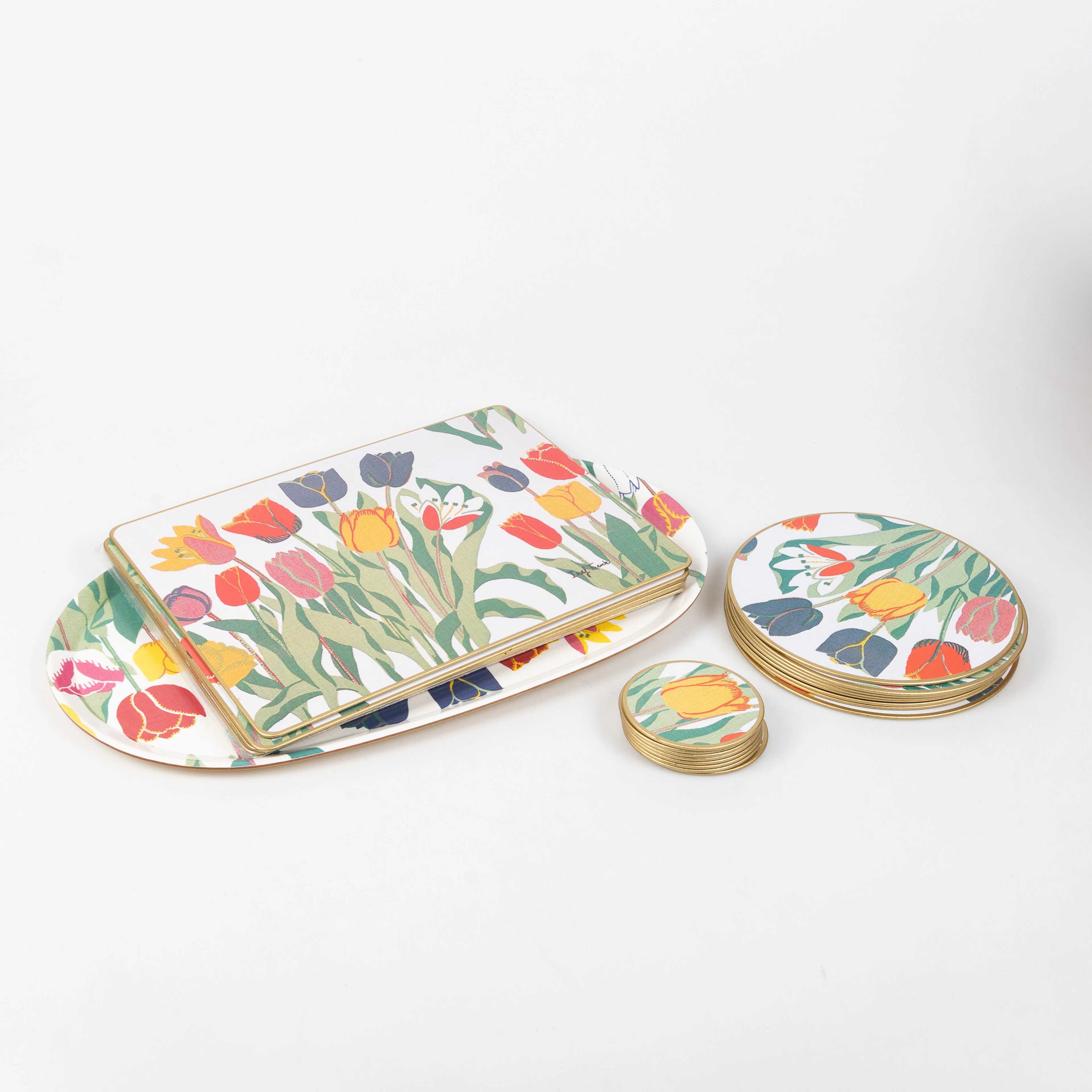 JOSEF FRANK. Underlägg samt bricka, 24 delar, "Tulpan", Firma Svenskt