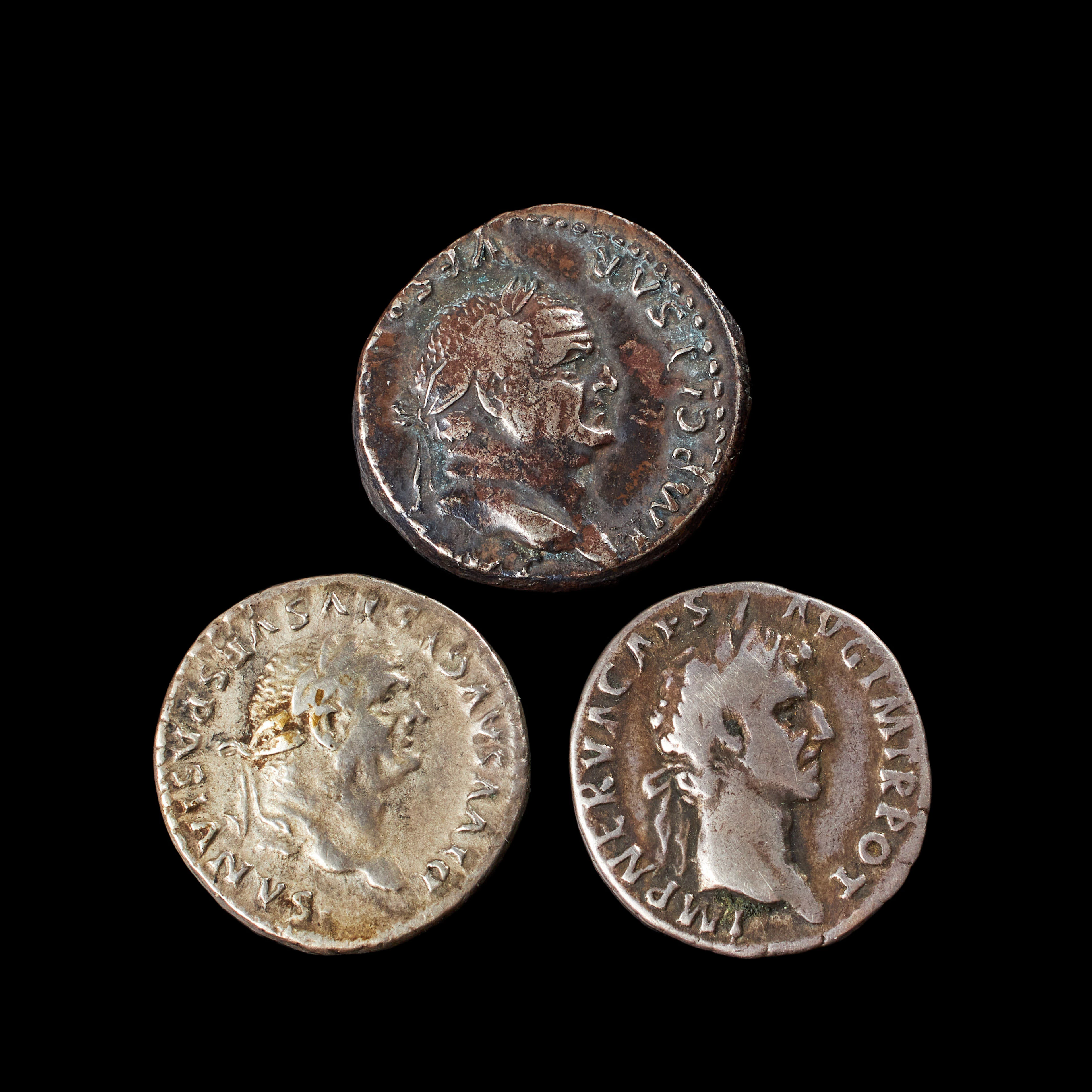 SILVERMYNT 3 st, romerska, Vespasianus, denarius präglad i Rom 80-81