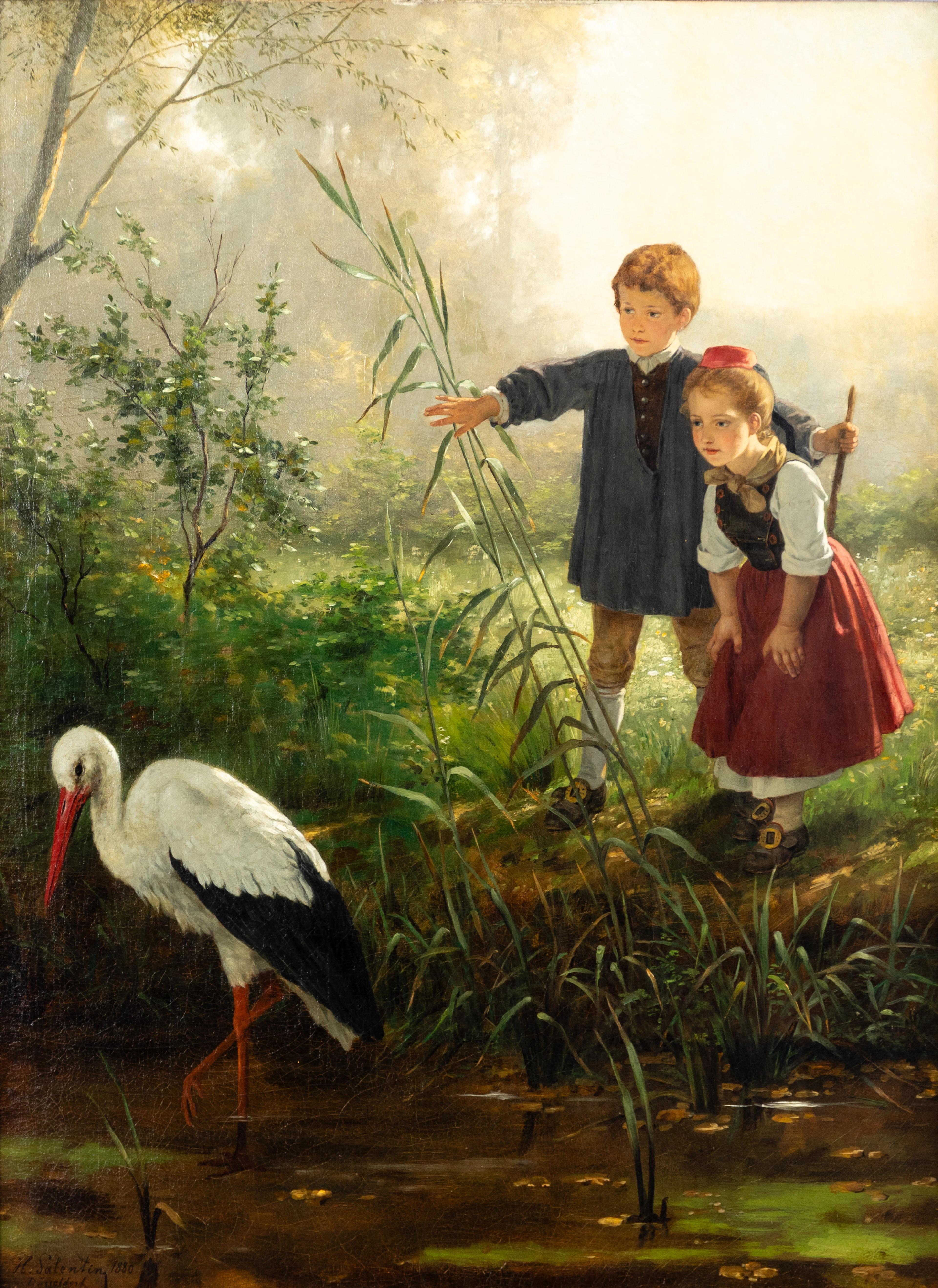 HUBERT SALENTIN (1822-1910). Kinder mit Storch.