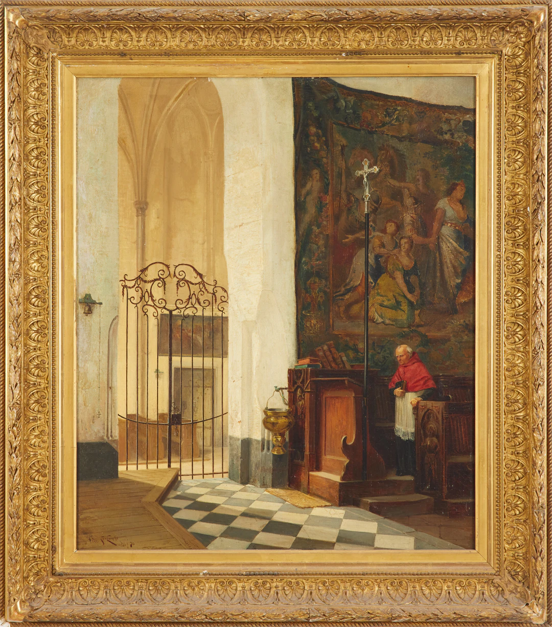 VINCENT STOLTENBERG LERCHE. Kyrkointeriör, signerad, signerad Vinc