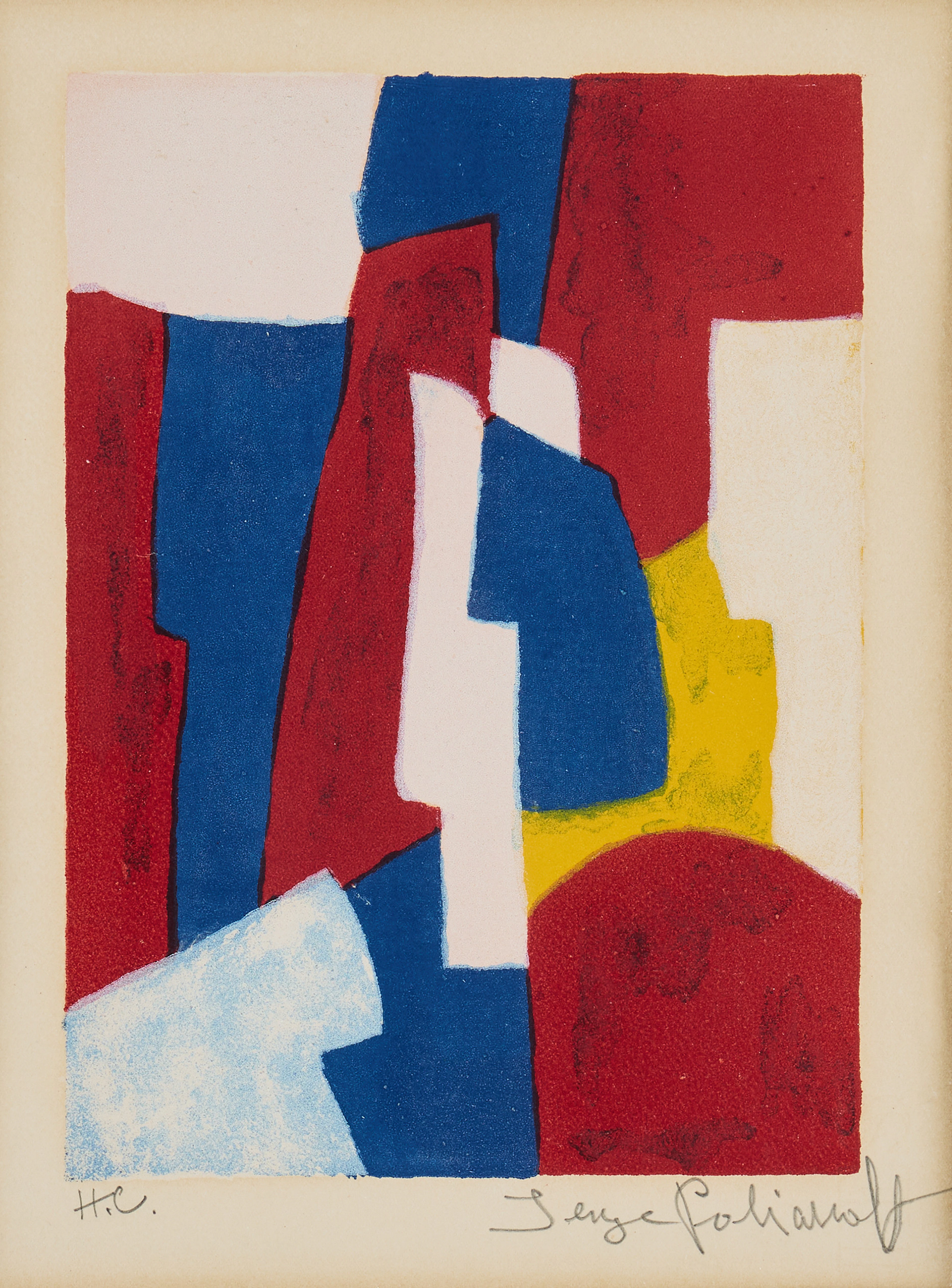 SERGE POLIAKOFF. "Compostion bleue, rouge et rose".