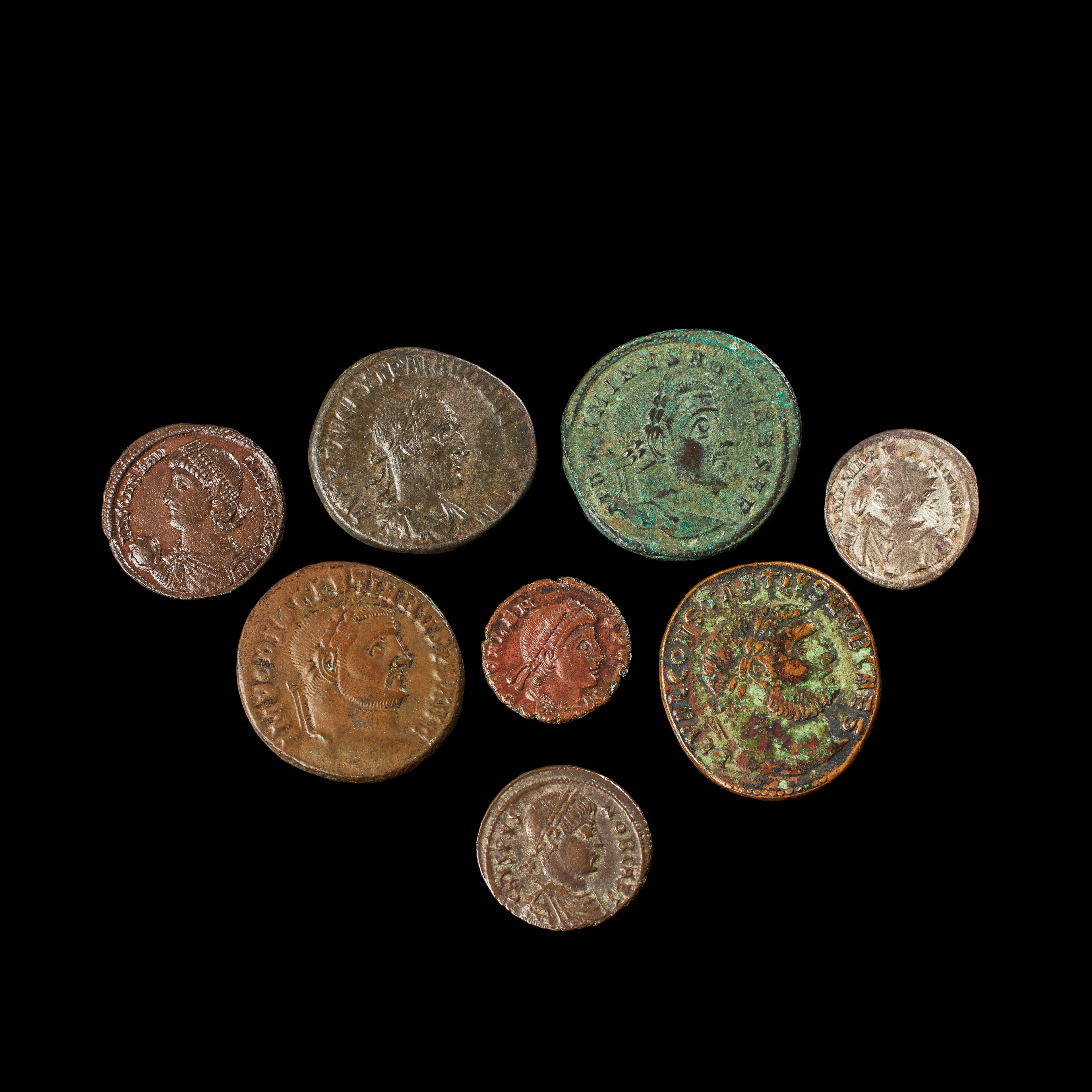 BRONSMYNT samt SILVERMYNT, 8 st, romerska, bl a Trajanus tetradrakma