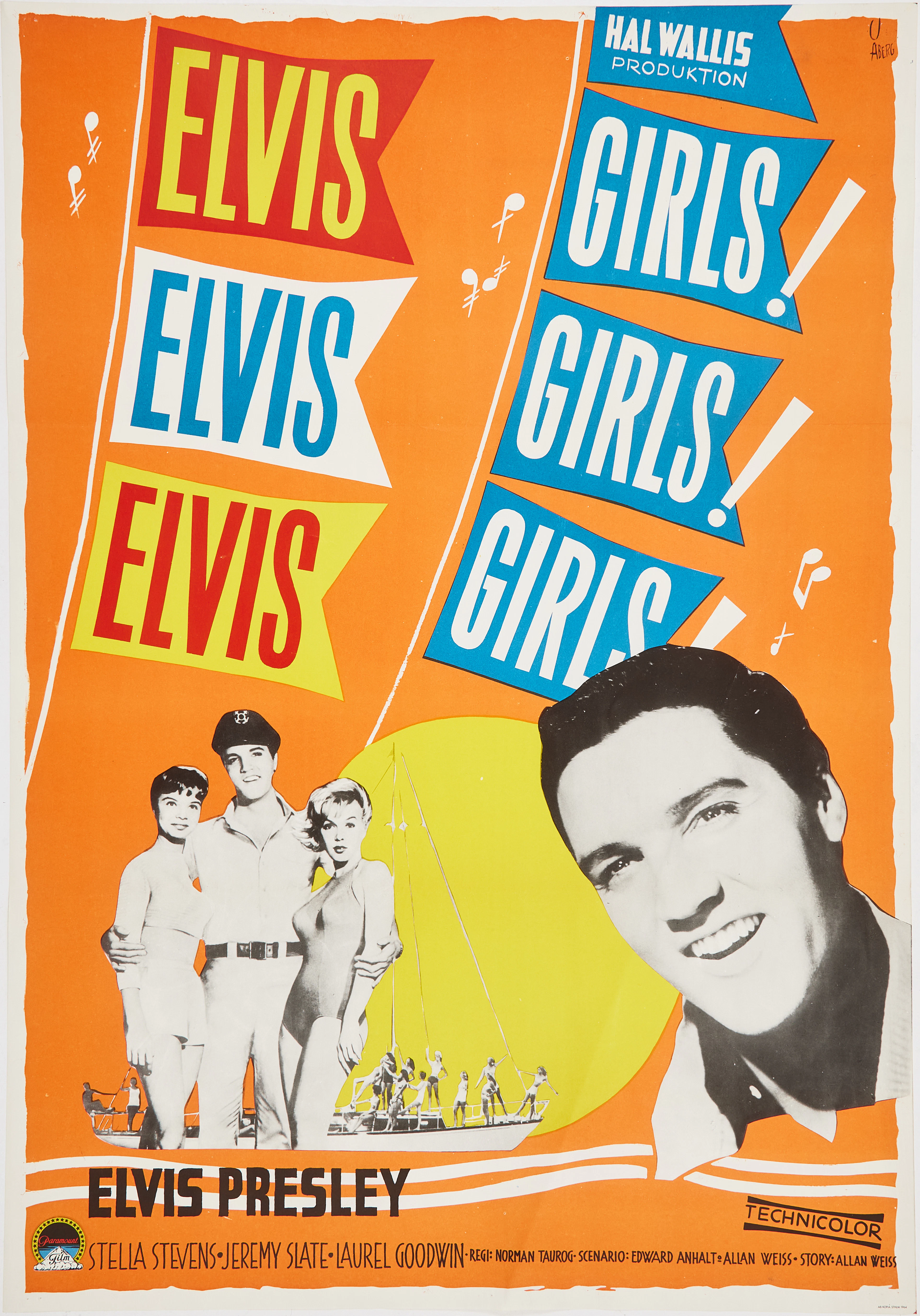 GÖSTA ÅBERG (1905-1981) Elvis Presley filmaffisch "Girls! Girls! Girls!"