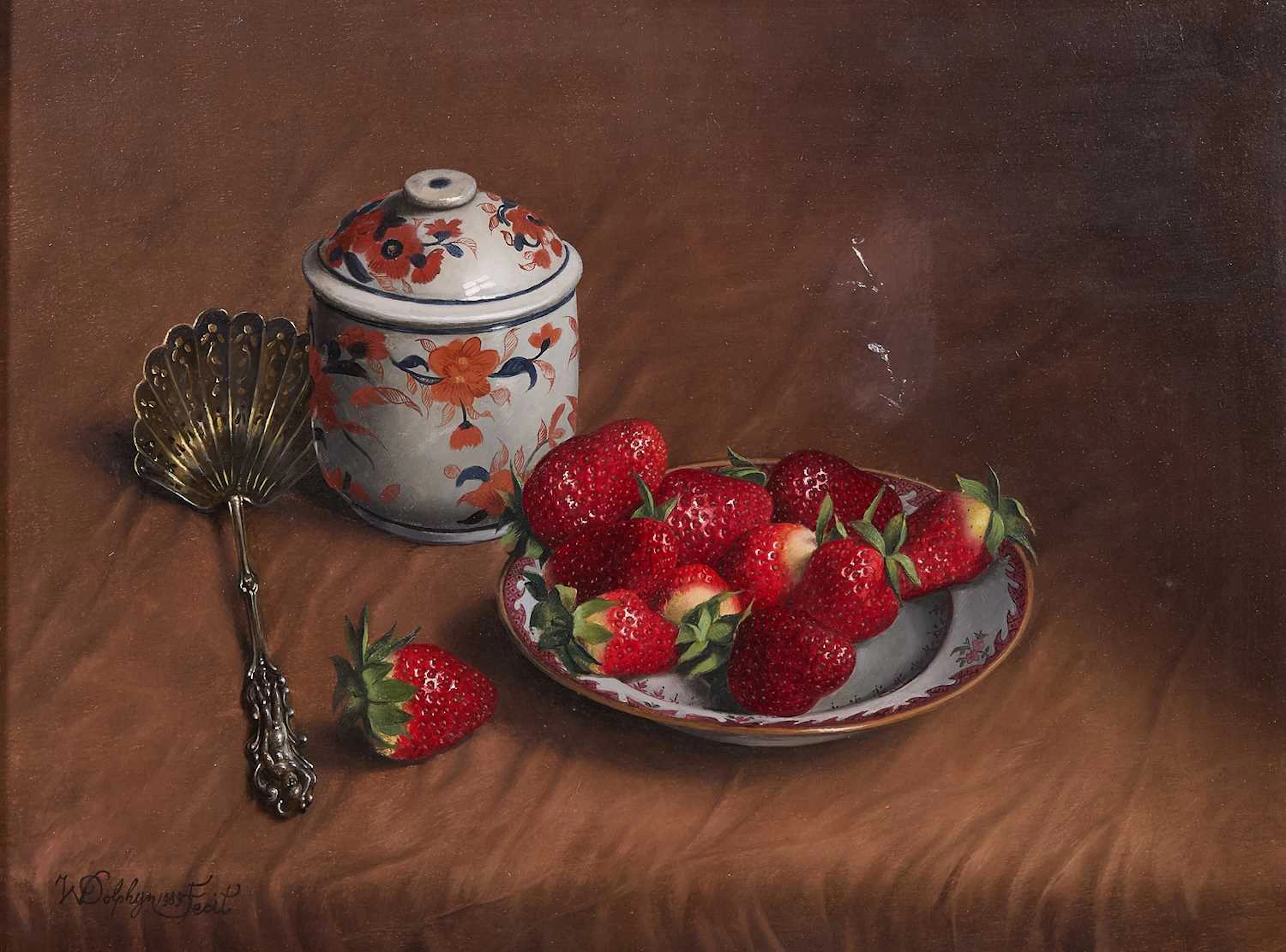▲ Willem Dolphyn (Belgian, 1935-2016) Still life of a dish of strawberries