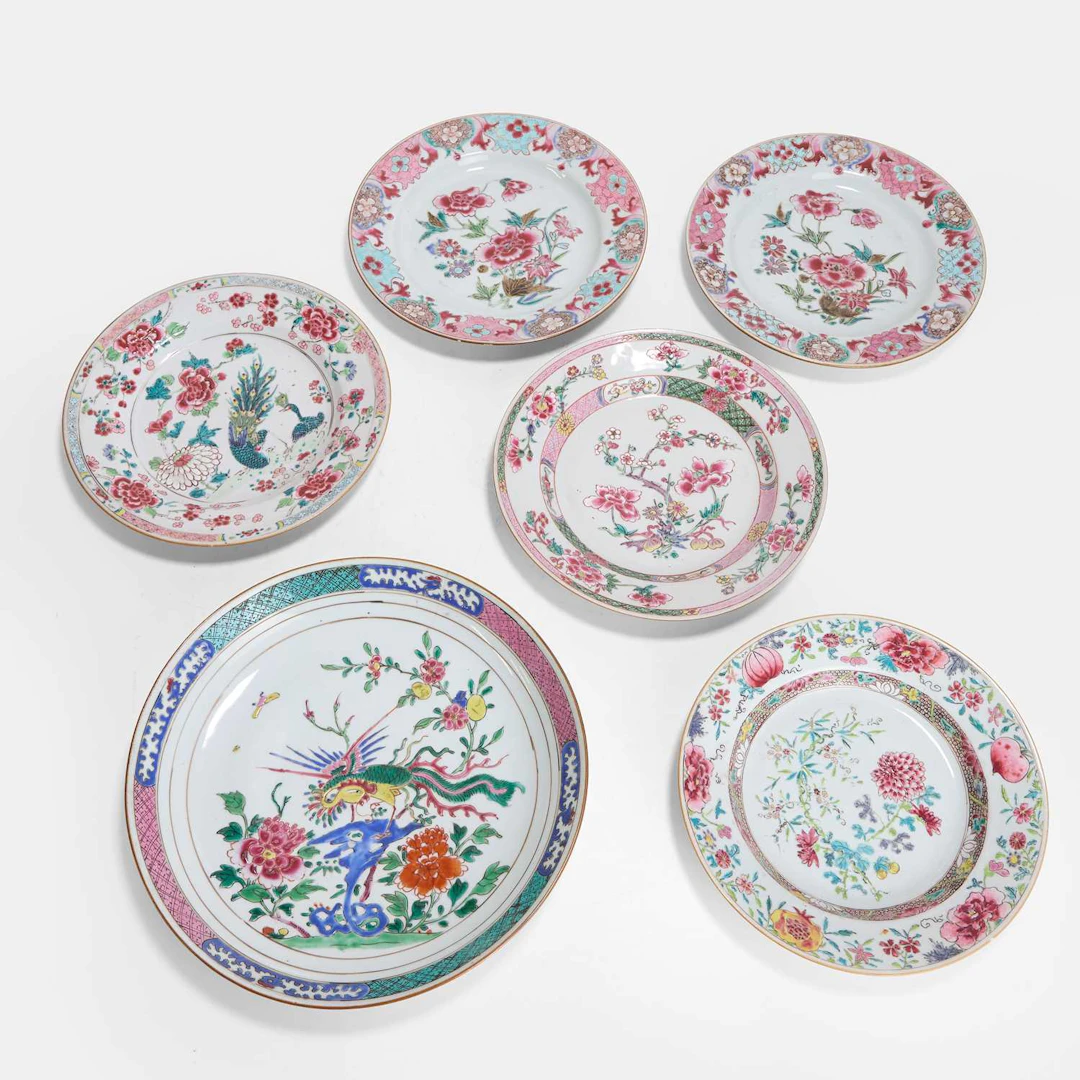 Six Chinese famille rose plates 19th century