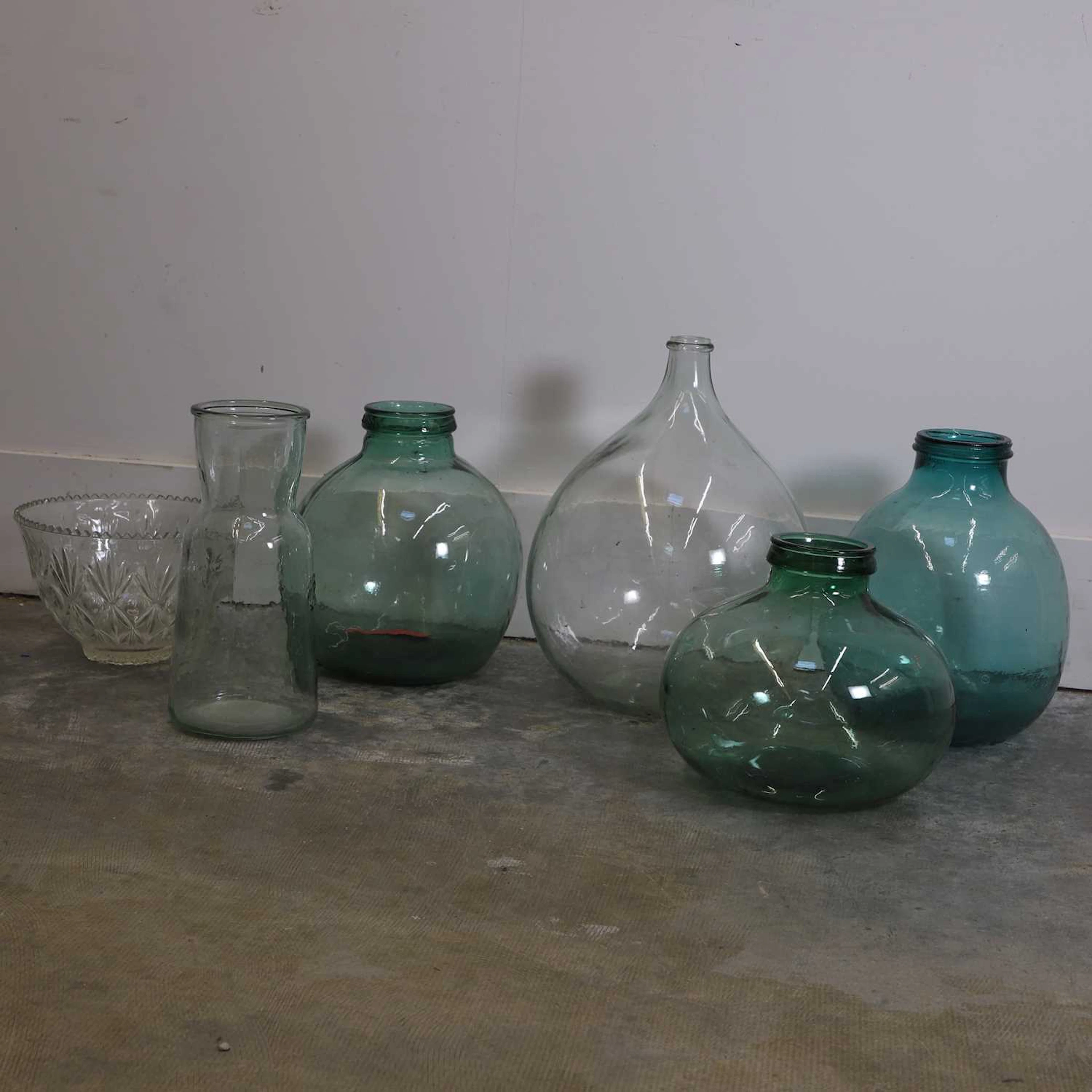 A collection of demijohns and glass vessels 20th century, Spanish