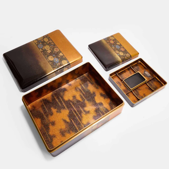A Japanese matching set of suzuribako (writing box) and ryōshibako