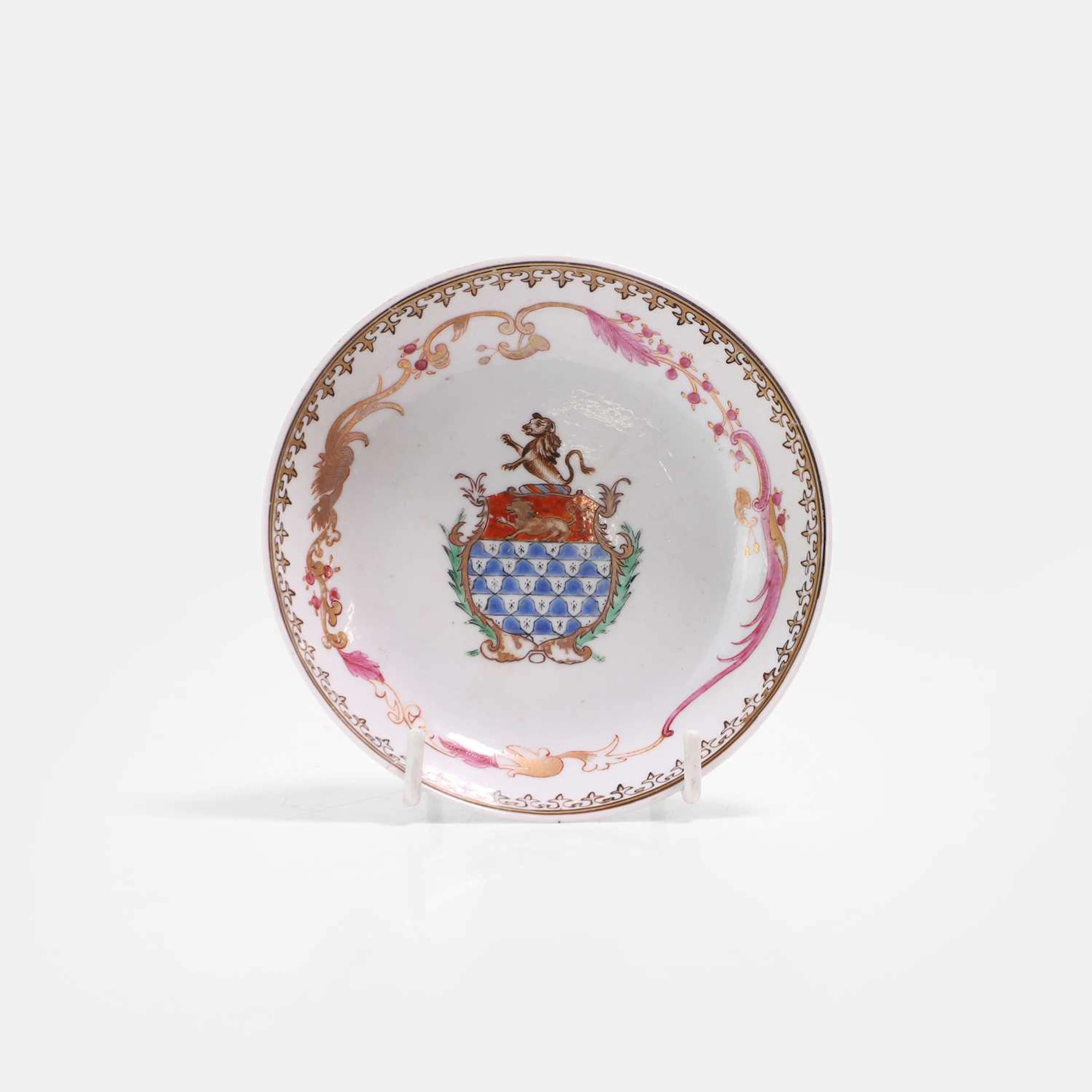 A Chinese export armorial famille rose saucer 18th century