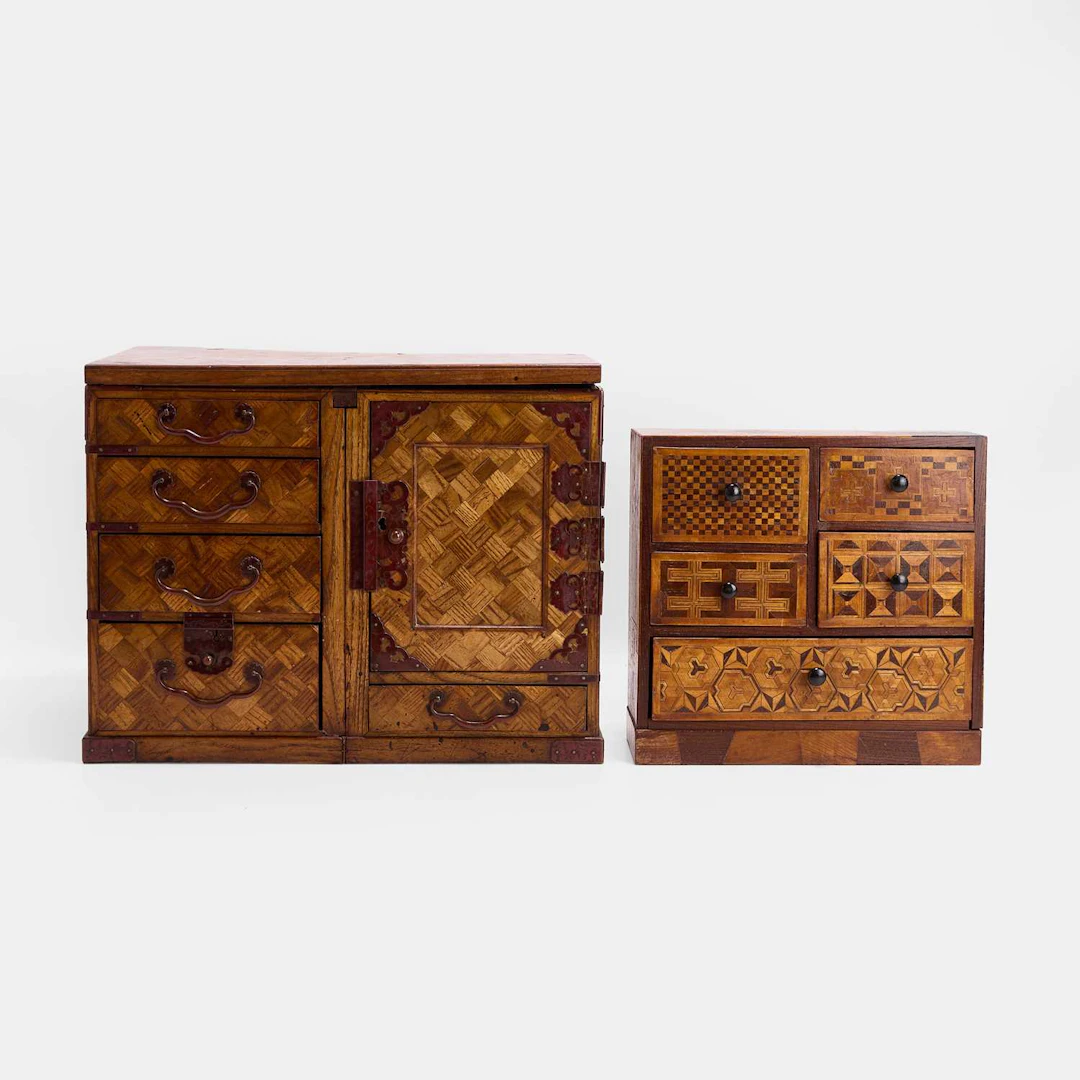 A Japanese small parquetry-decorated kodansu Meiji Period (1868-1912)