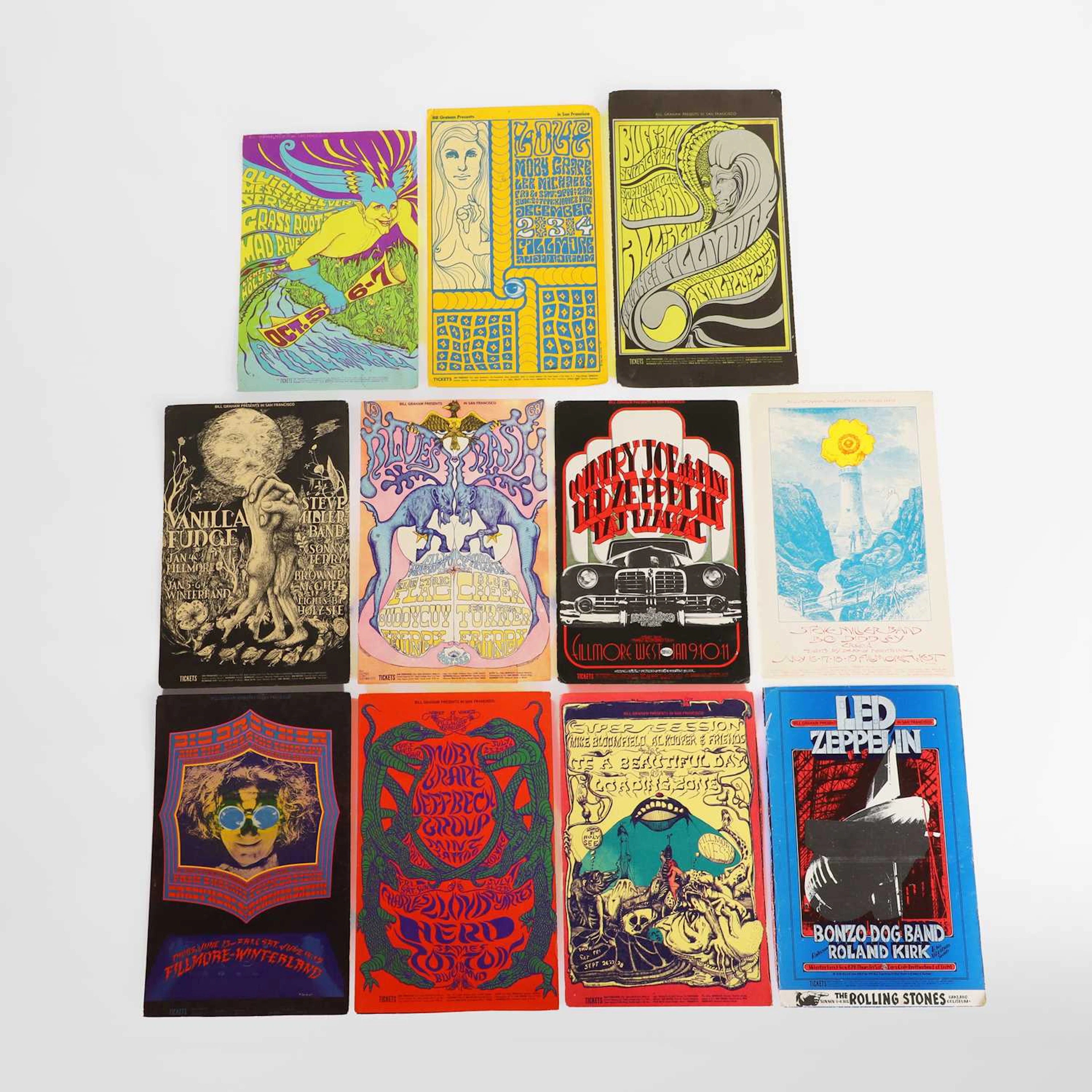 Psychedelic San Francisco rock concert promotional cards