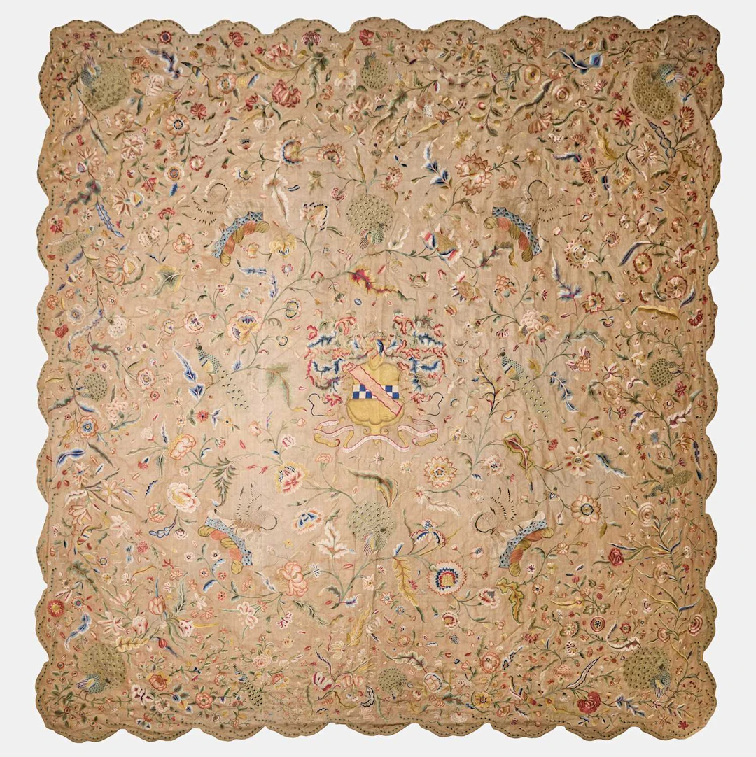A Chinese embroidered silk wall hanging 18th century