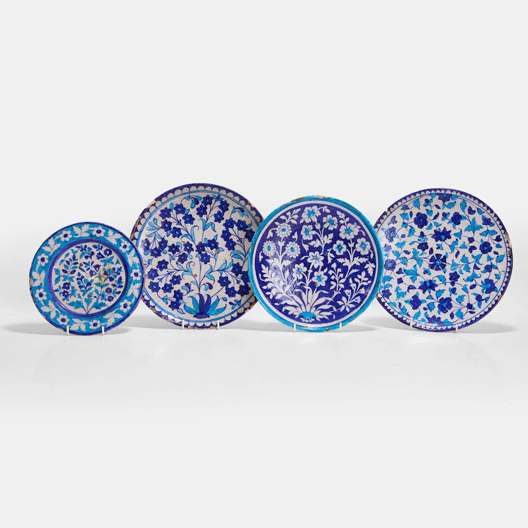 A collection of four Multan cobalt-blue and turquoise-glazed pottery