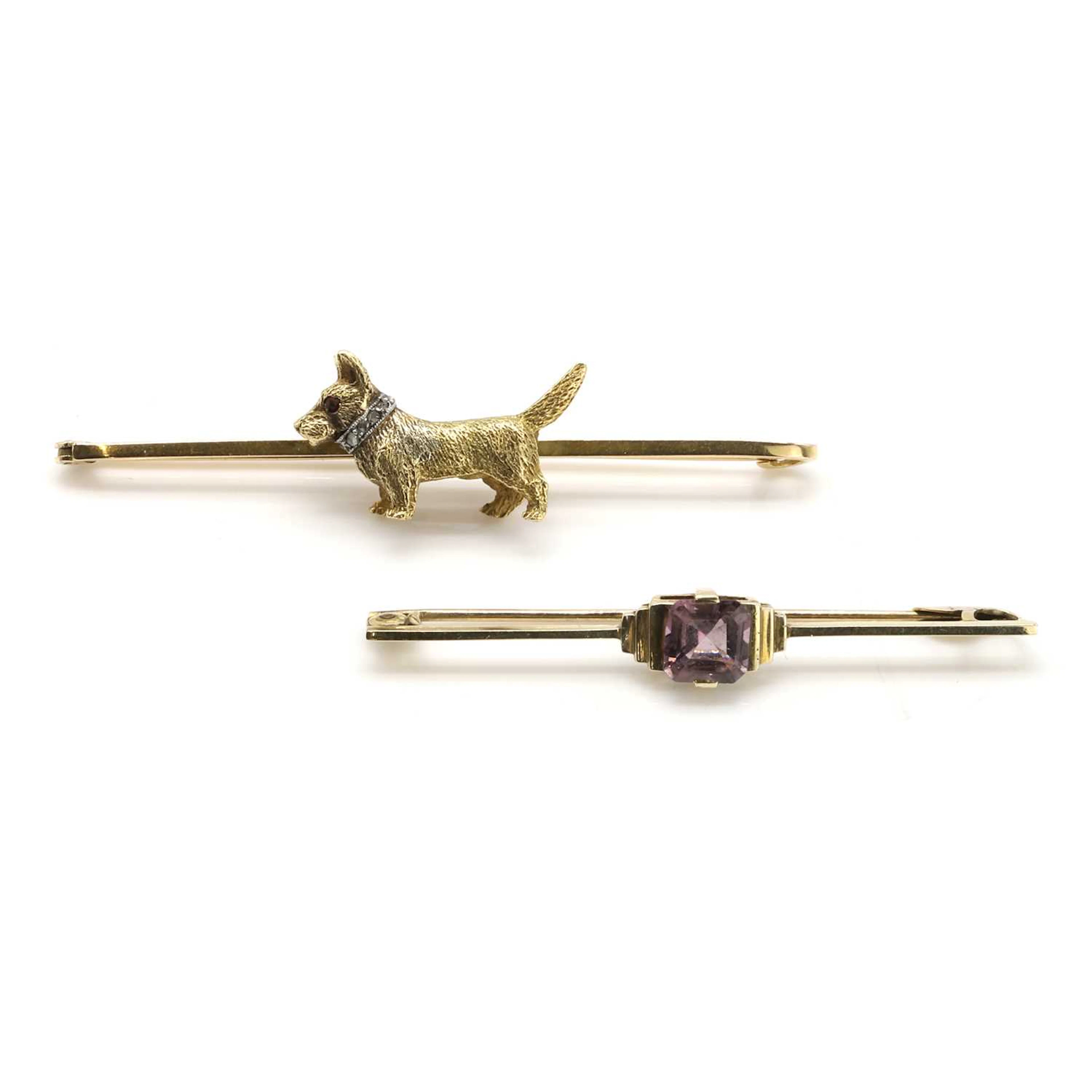 Two gemstone set bar brooches
