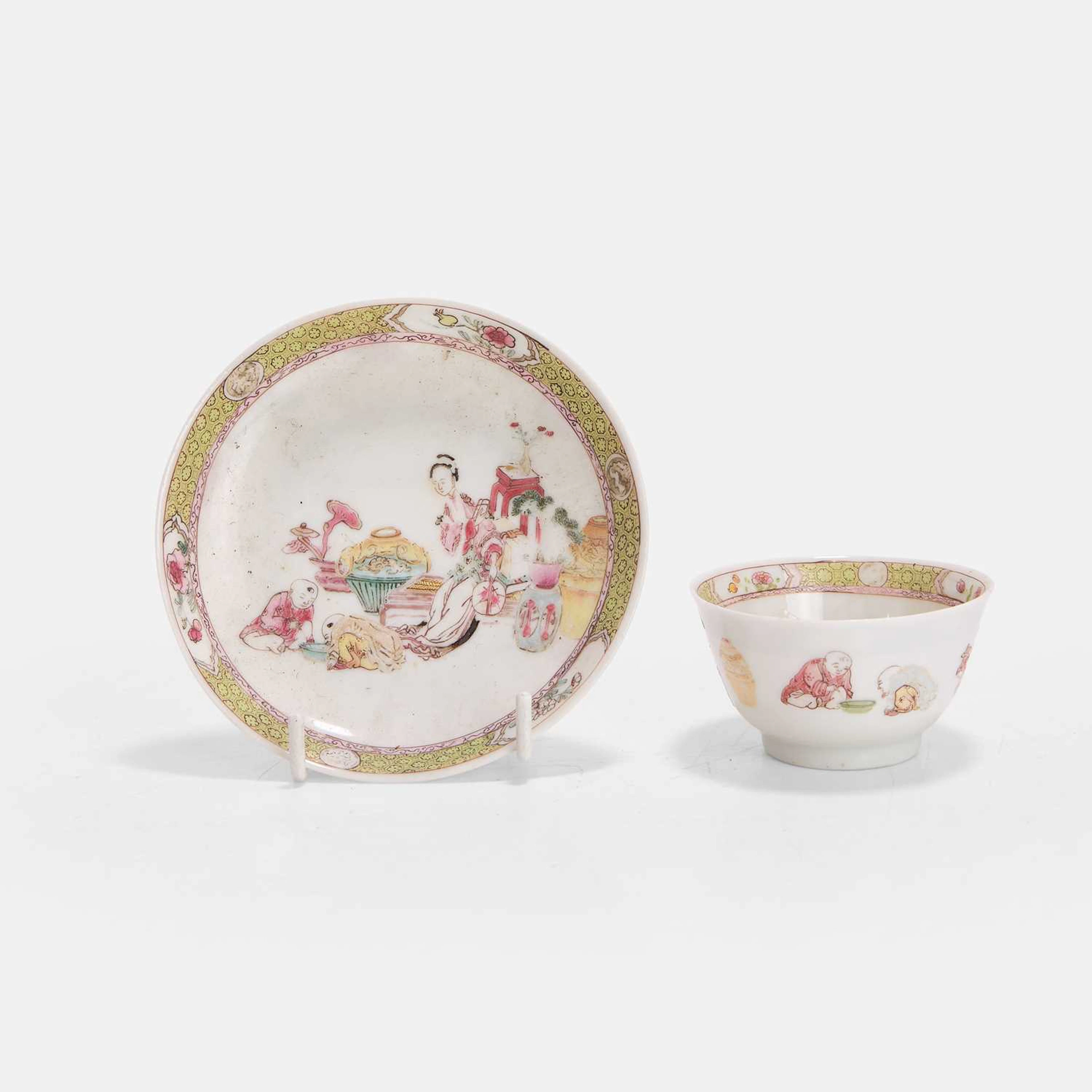 A Chinese export famille rose teacup and saucer 18th century