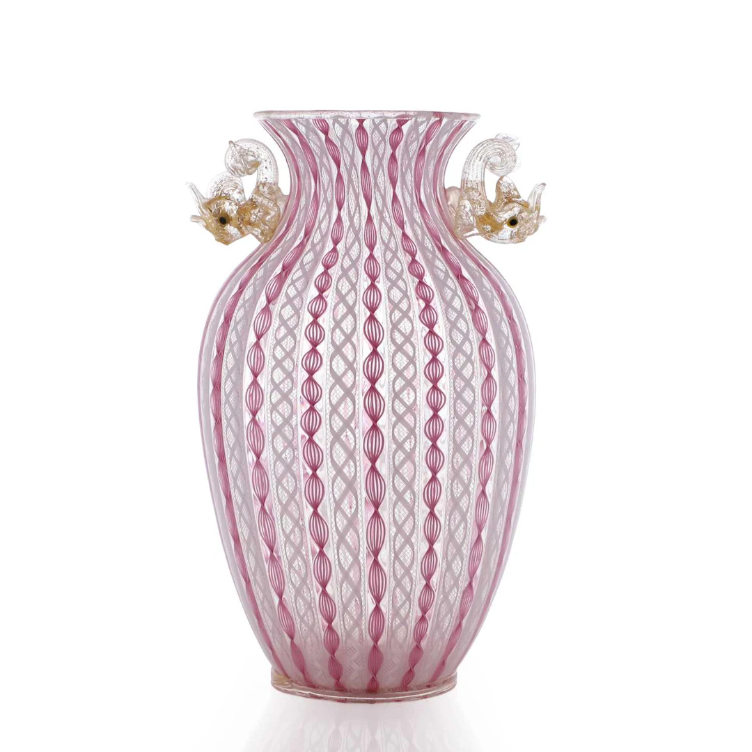 A Cenedese Zanfirico glass vase dated 1986, Italian