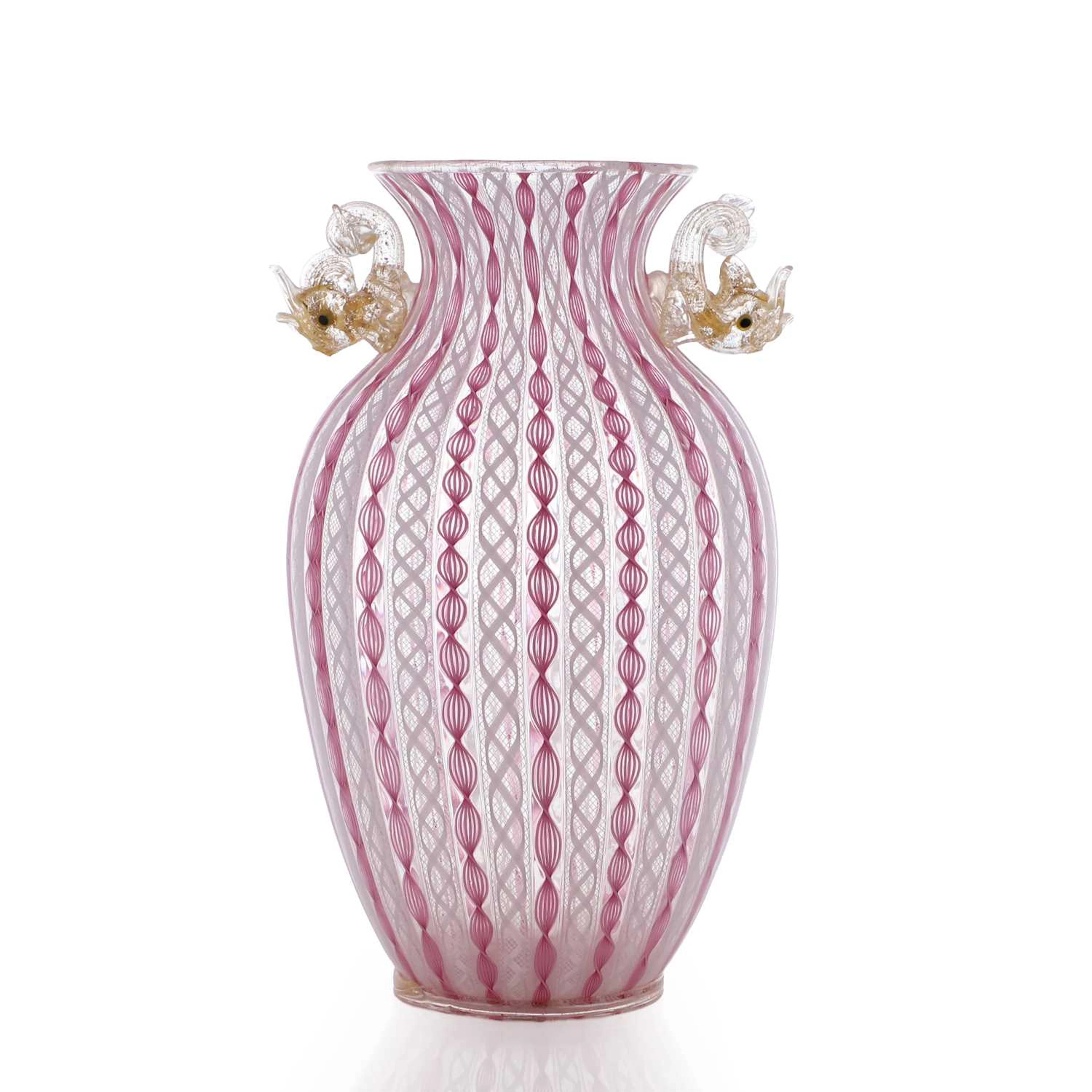 A Cenedese Zanfirico glass vase dated 1986, Italian