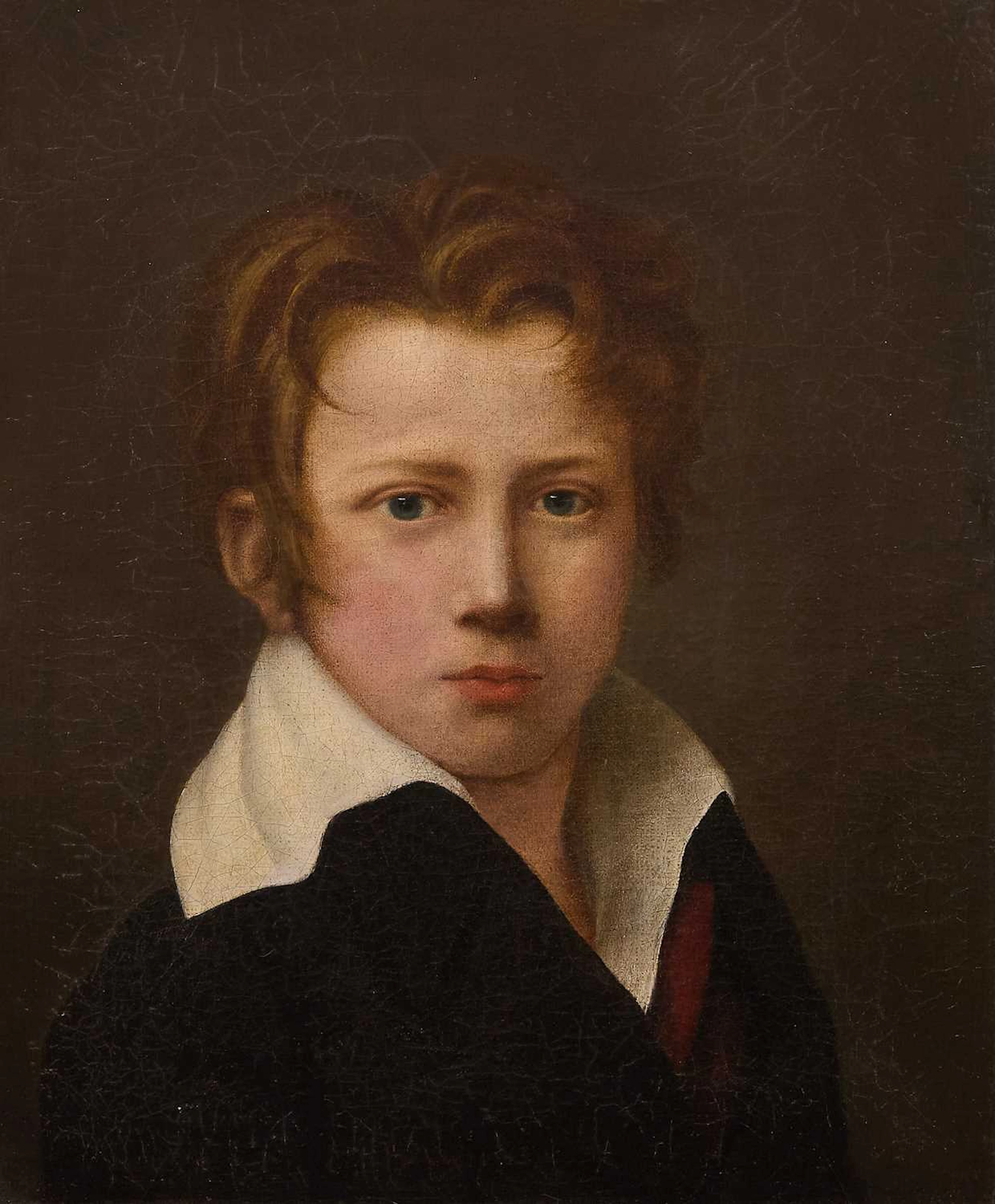 Follower of Jacques-Louis David Portrait of a boy, bust length, in a black coat