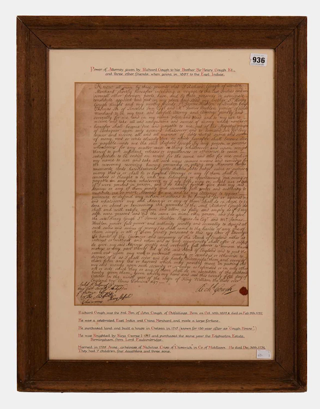 A Power of Attorney granted by Richard Gough (1655–1728) for his Voyage