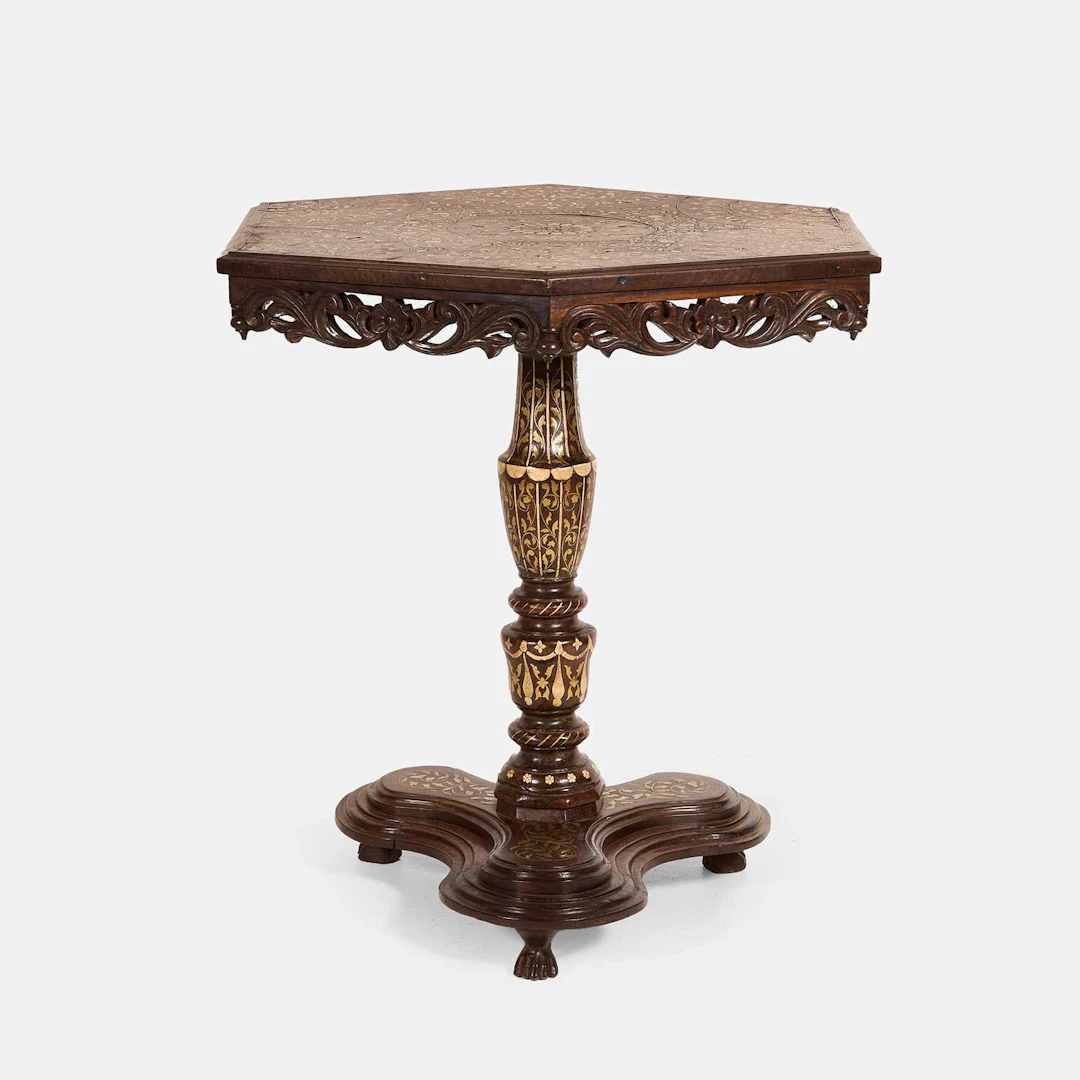 An Anglo-Indian ivory and brass inlaid occasional table 19th century