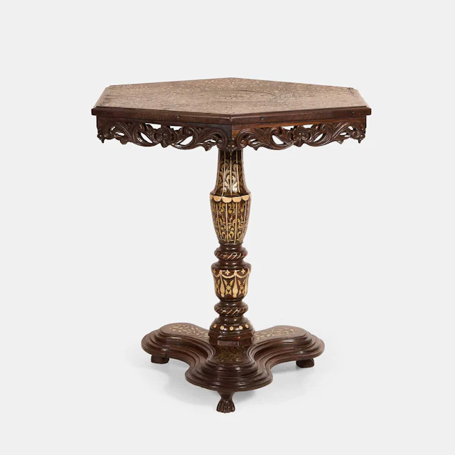 An Anglo-Indian ivory and brass inlaid occasional table 19th century