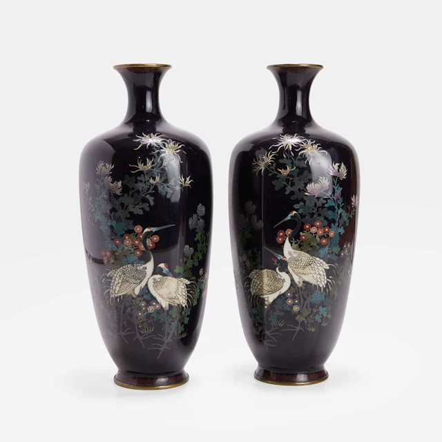 A pair of Japanese cloisonné vases Meiji period (1868-1912)