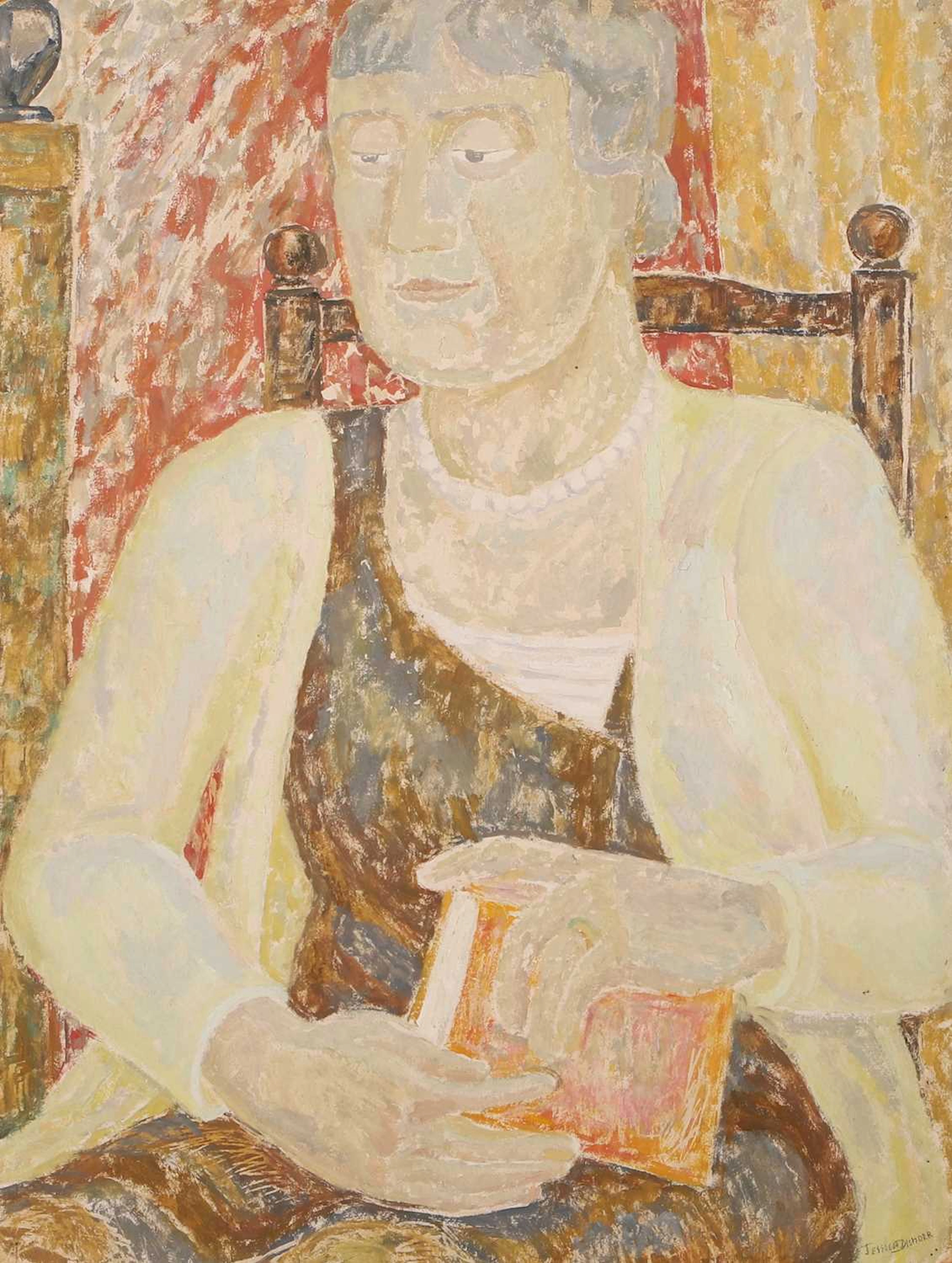 Jessica Dismorr (British, 1885-1939) Mrs Ody holding a book