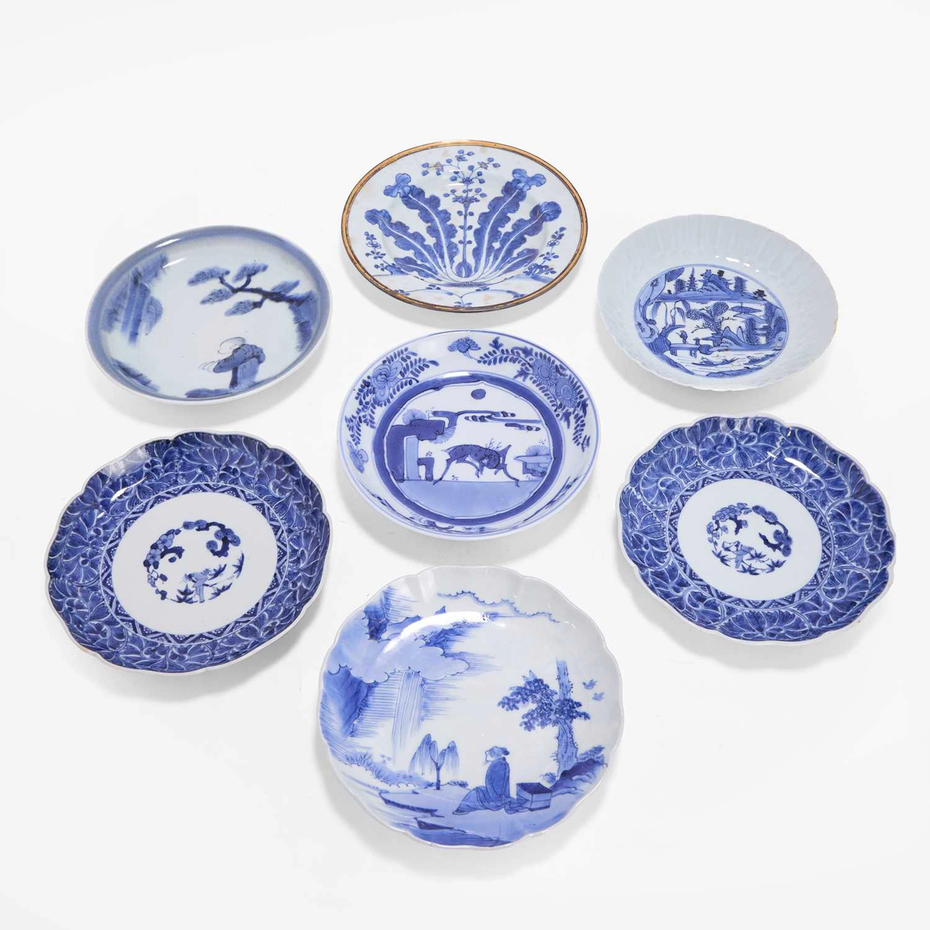 A collection of seven Japanese blue and white dishes 19th-20th century