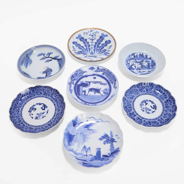 A collection of seven Japanese blue and white dishes 19th-20th century