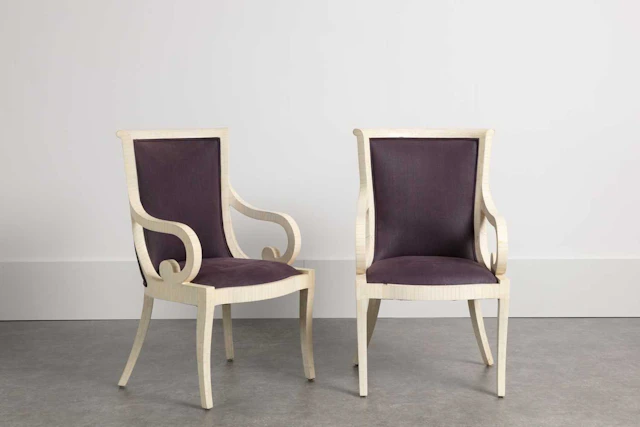 A pair of tessellated bone dining armchairs