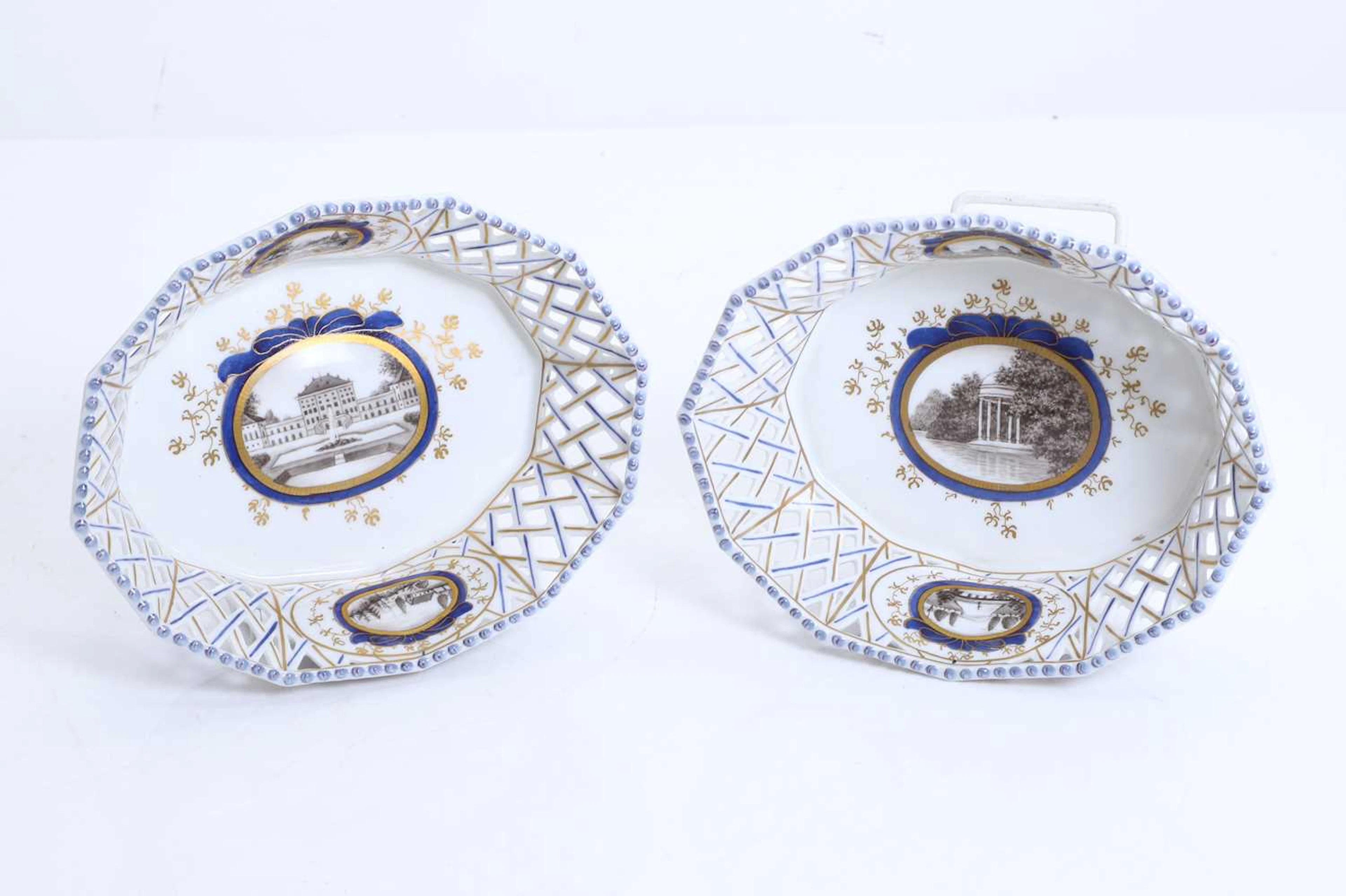 A pair of Nymphenburg Schloss porcelain reticulated baskets