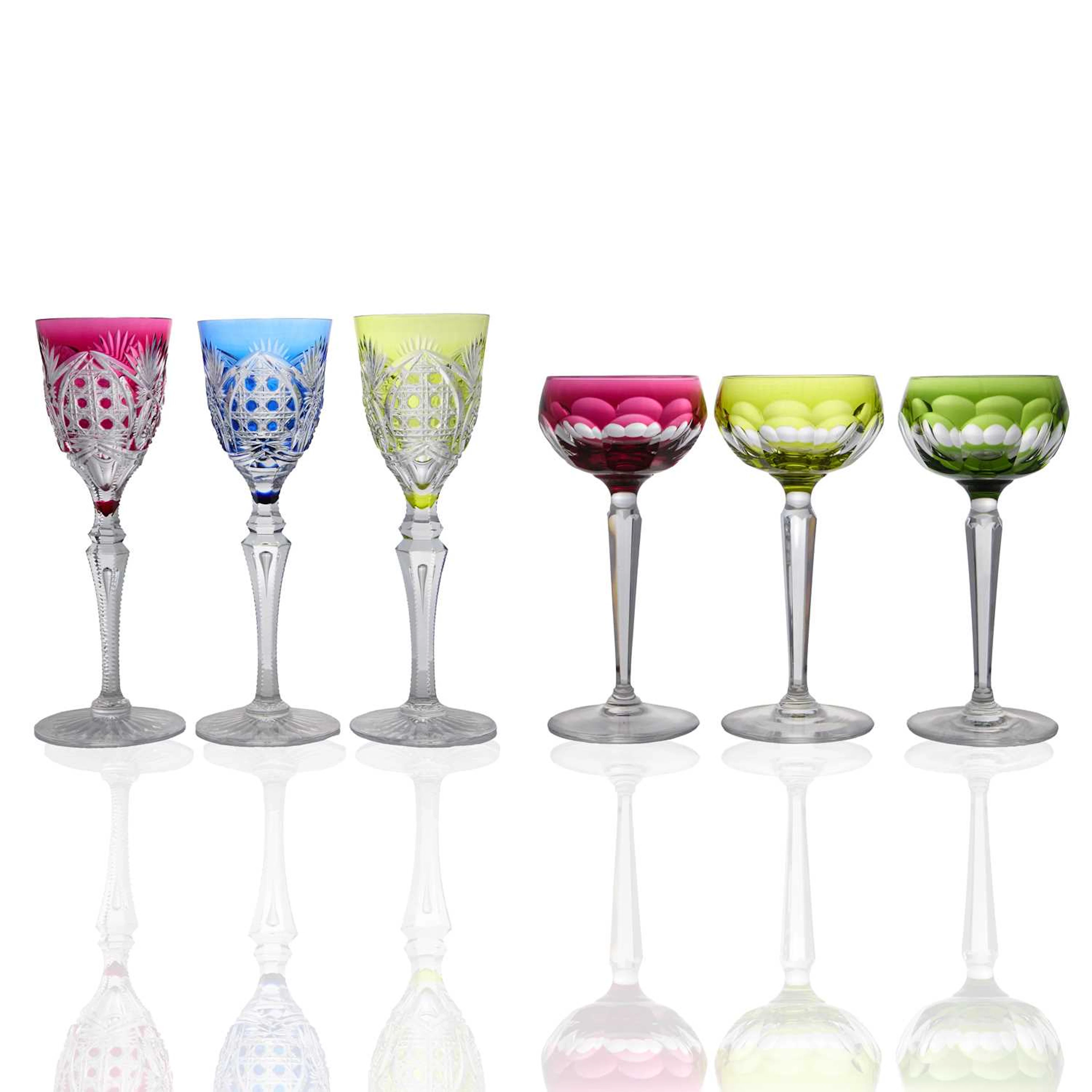 A set of six Val St Lambert 'Richepin Rose' hock glasses 20th century, Belgian