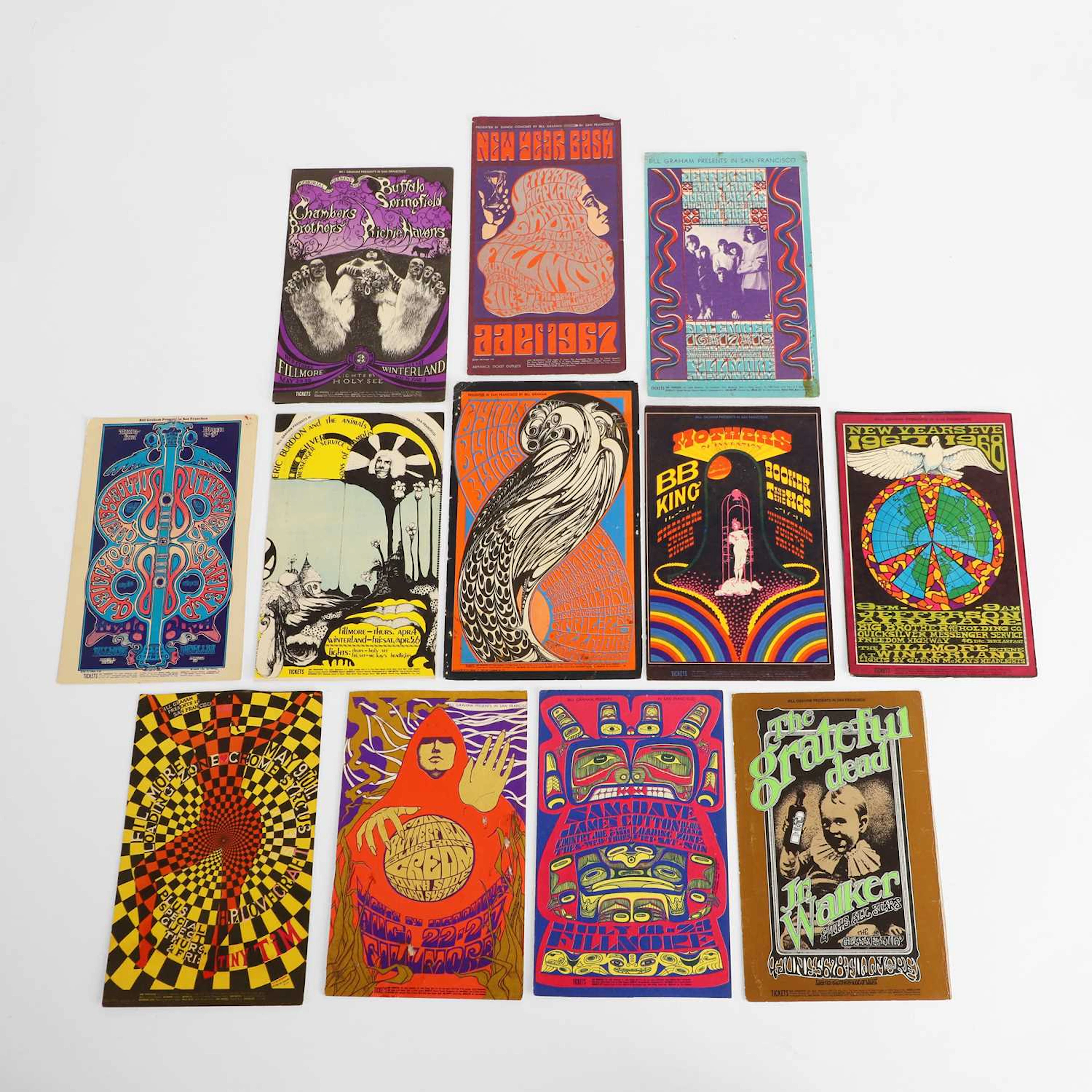 Psychedelic San Francisco rock concert promotional cards