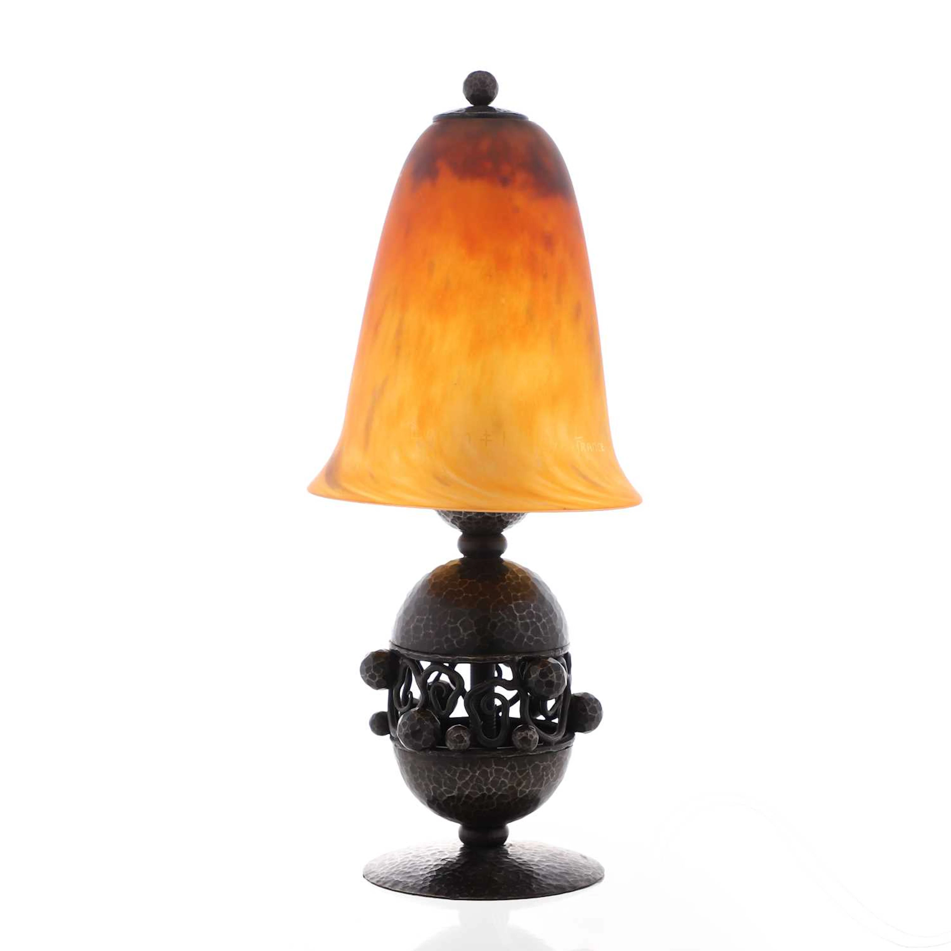 Edgar Brandt and Daum Nancy a table lamp, circa 1930