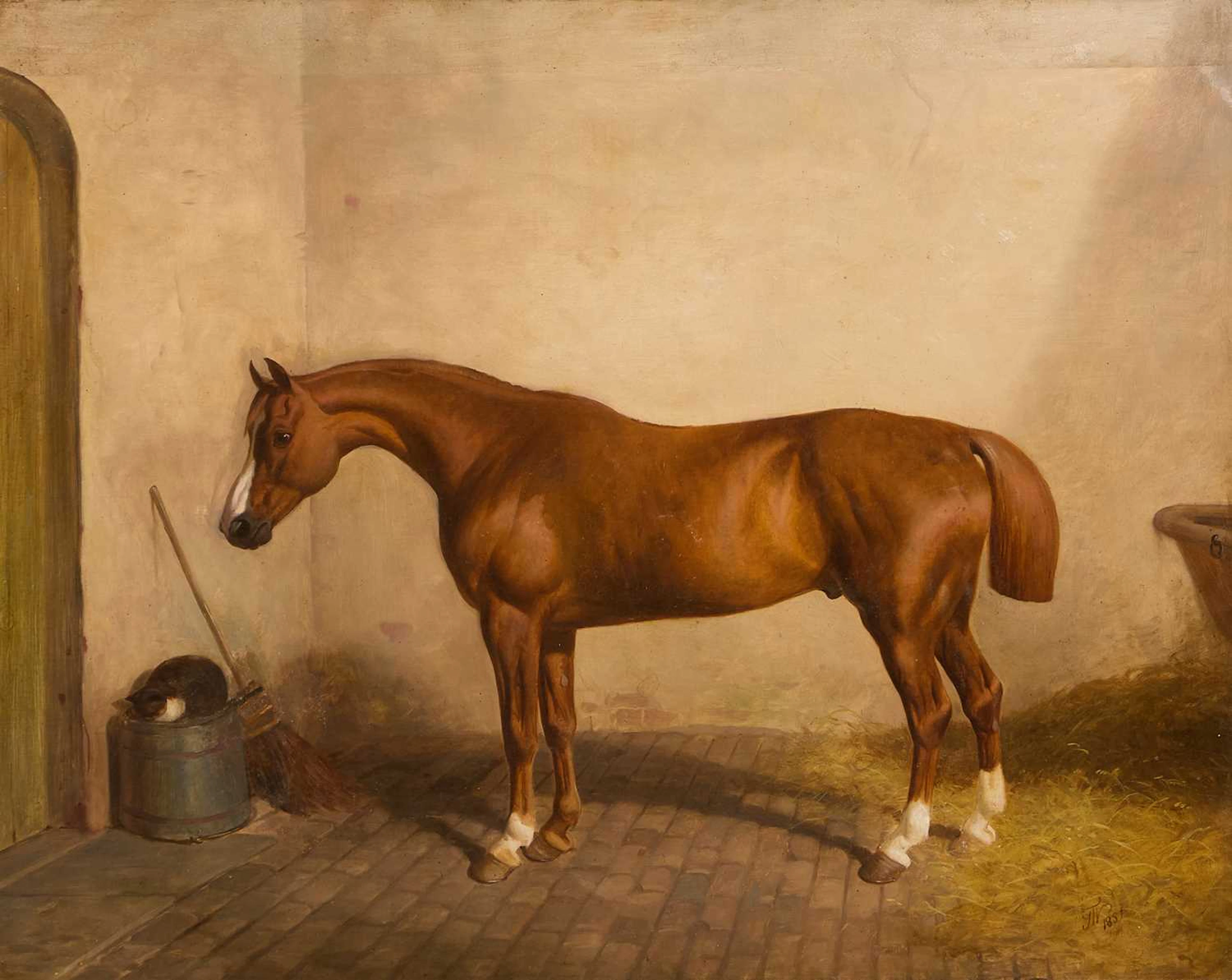 Thomas Woodward (British, 1801-1952) A chestnut hunter in a stable