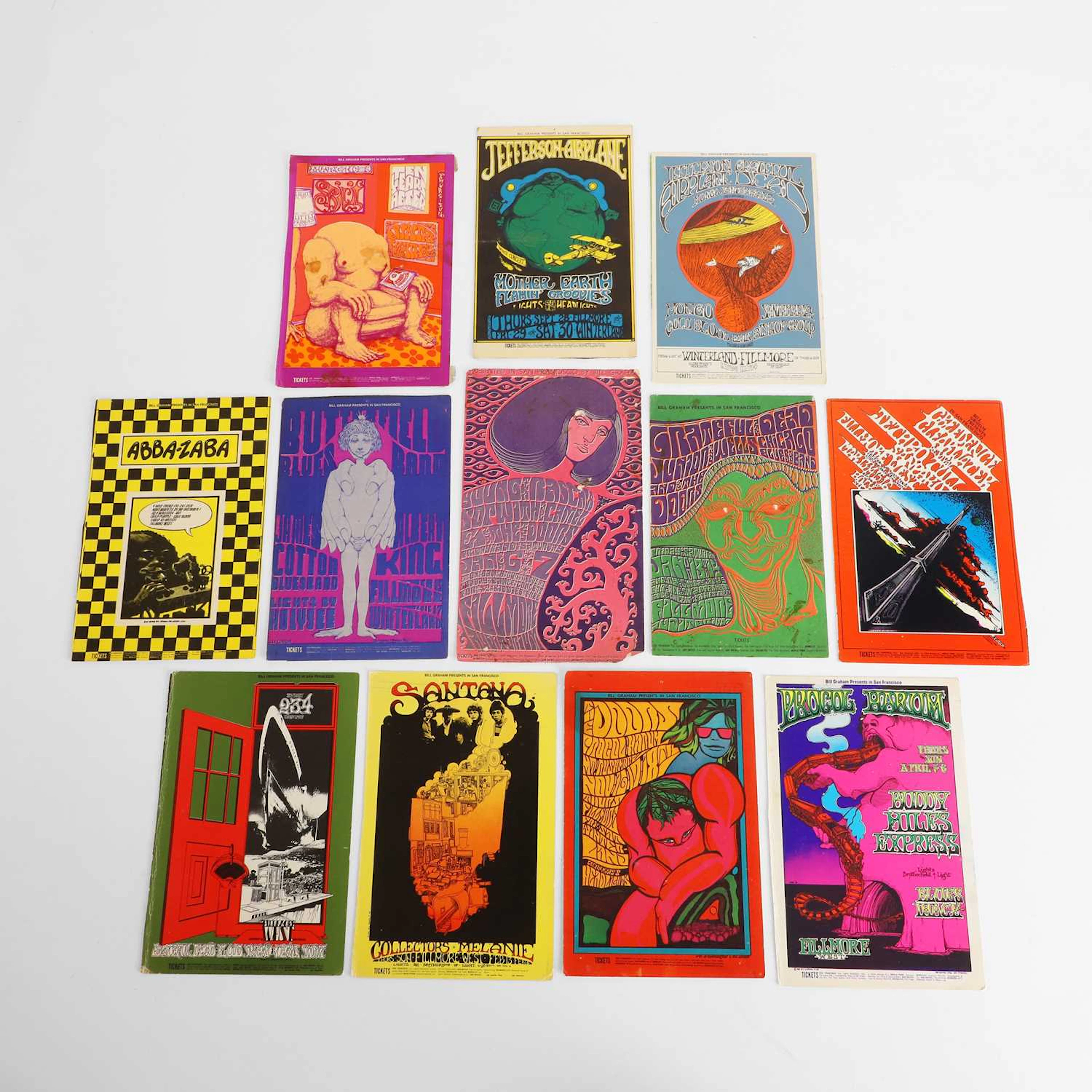Psychedelic San Francisco rock concert promotional cards