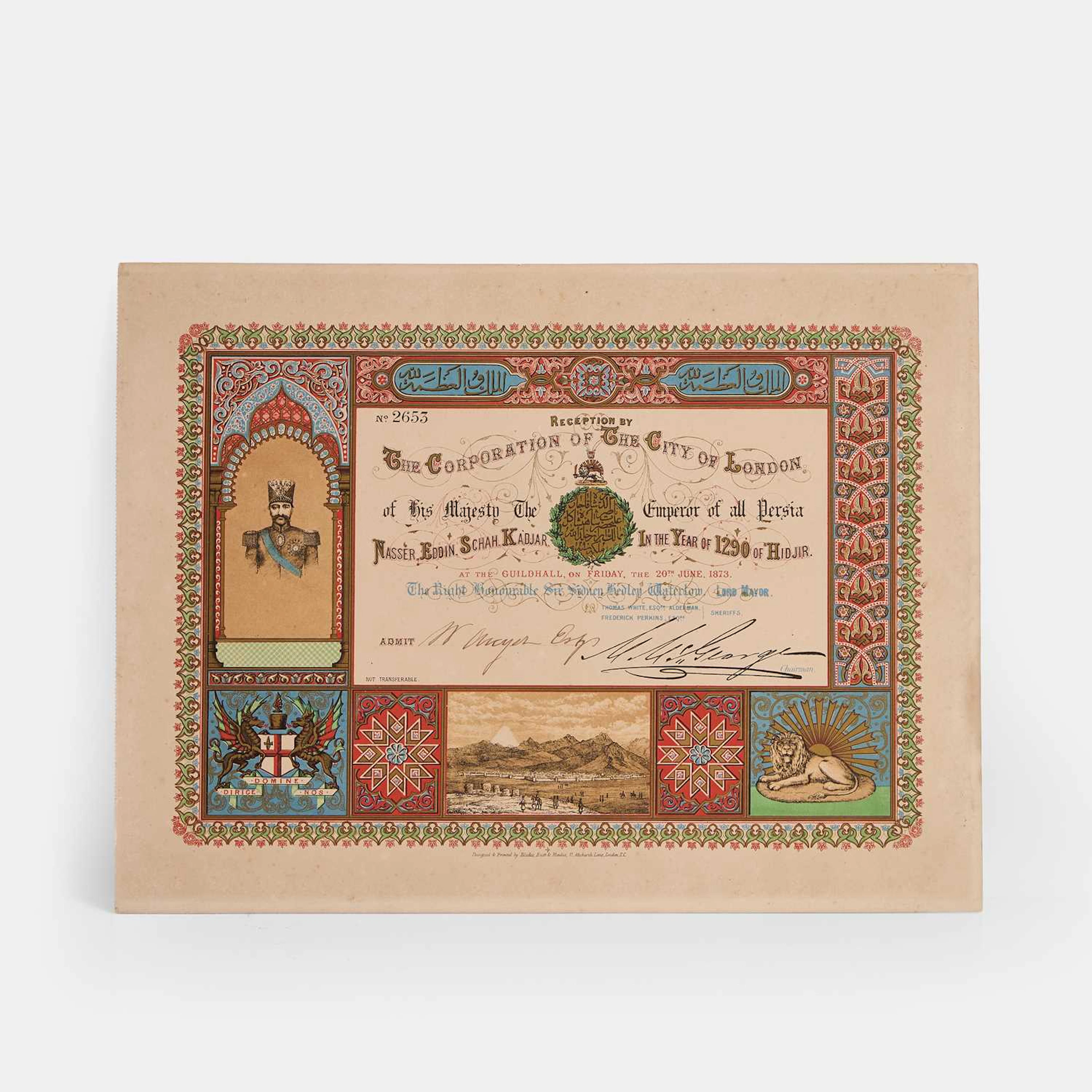 An invitation to a reception by the Corporation of the City of London