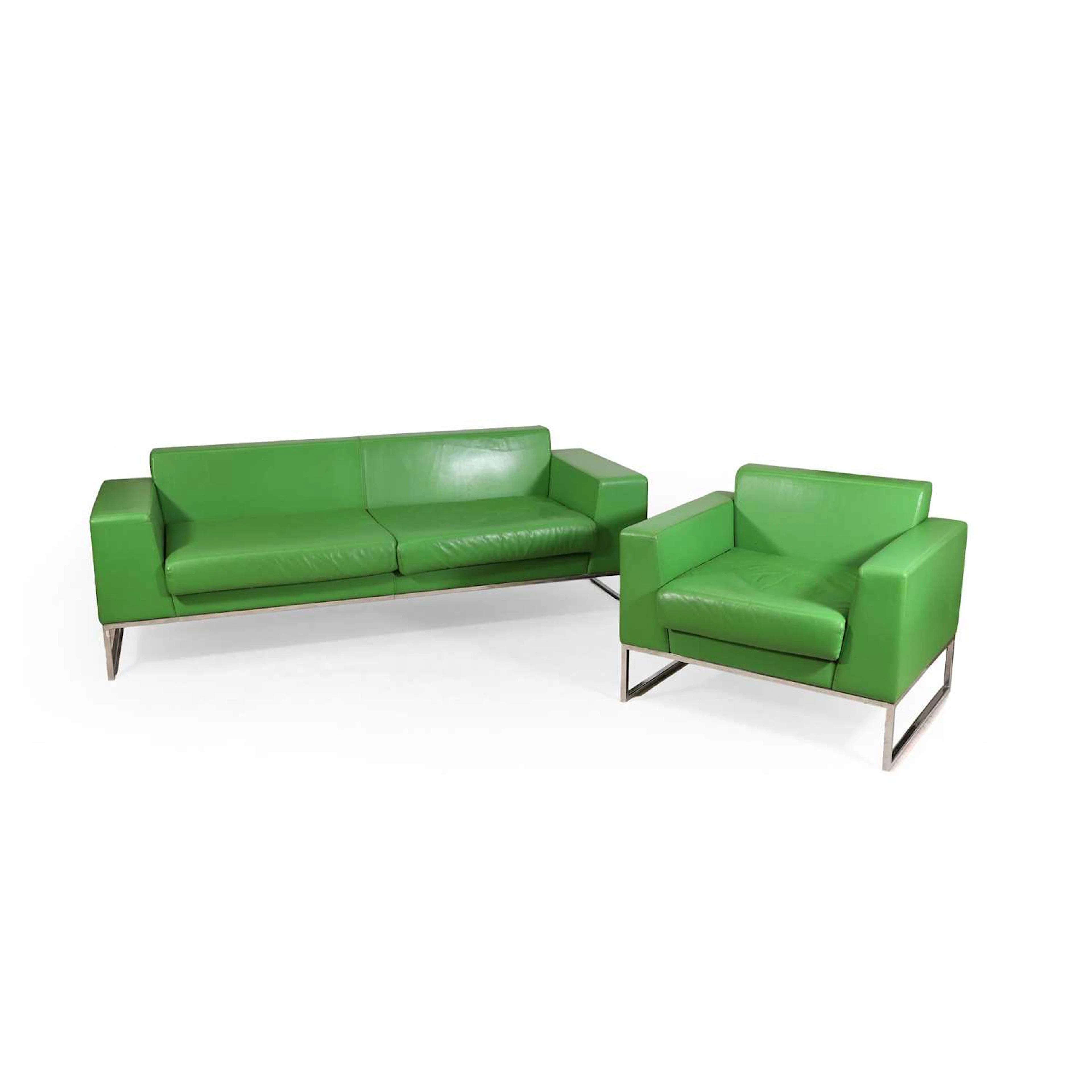 Boss Design a green leather sofa and armchair