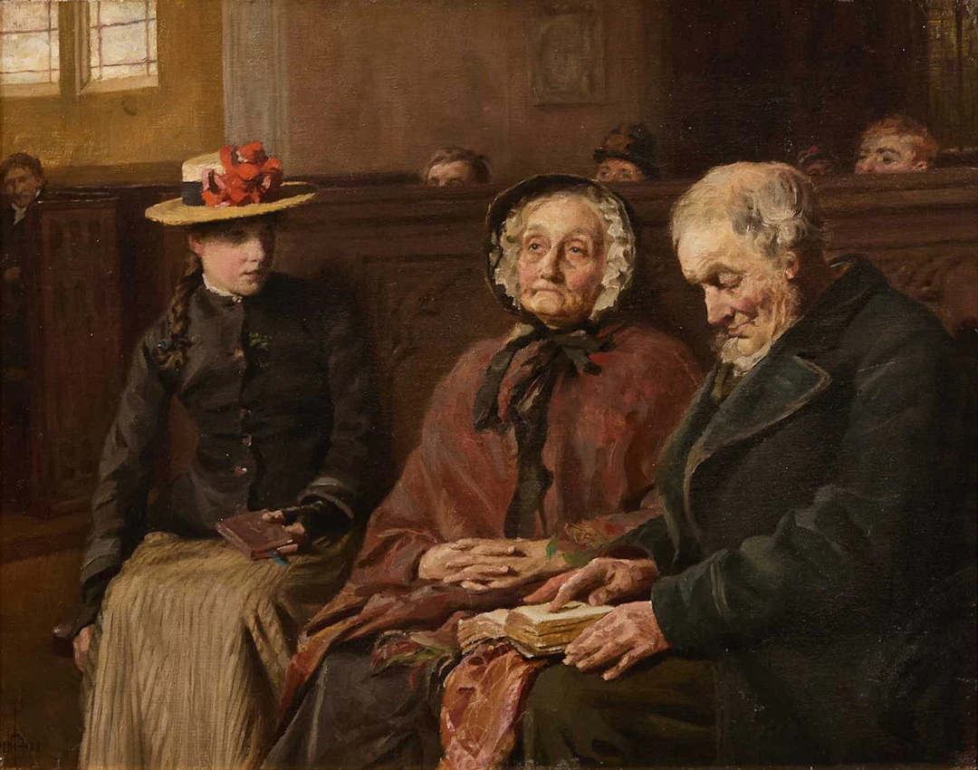 English School, mid-19th century A family at church