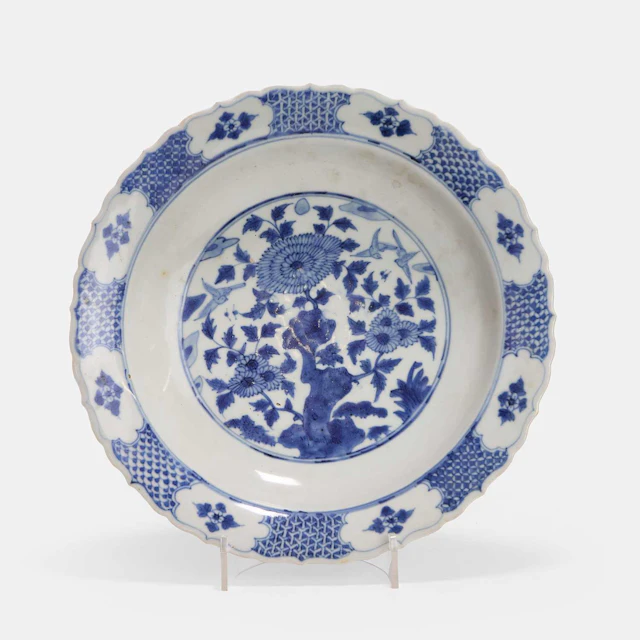 A large Japanese blue and white plate 19th century