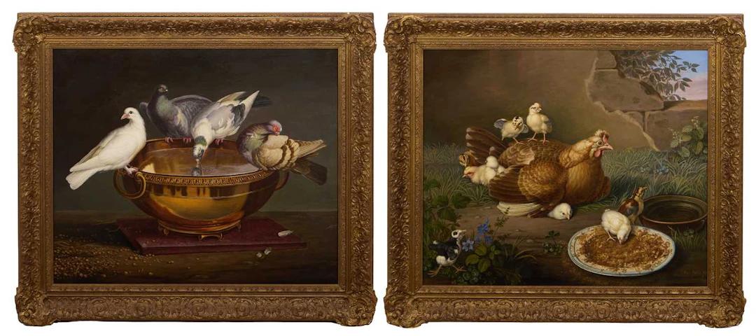 Johann Peter Wenzel (Czech, 1745-1829) A hen and chicks; Pigeons perching