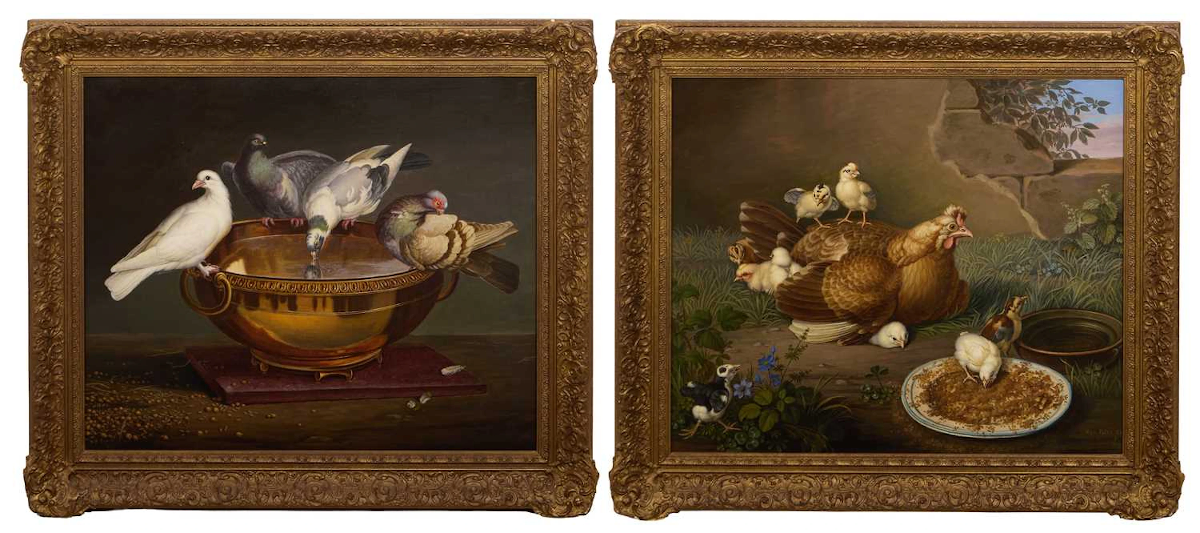 Johann Peter Wenzel (Czech, 1745-1829) A hen and chicks; Pigeons perching