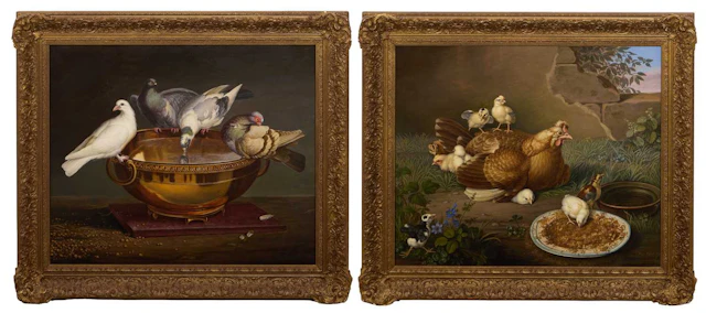 Johann Peter Wenzel (Czech, 1745-1829) A hen and chicks; Pigeons perching