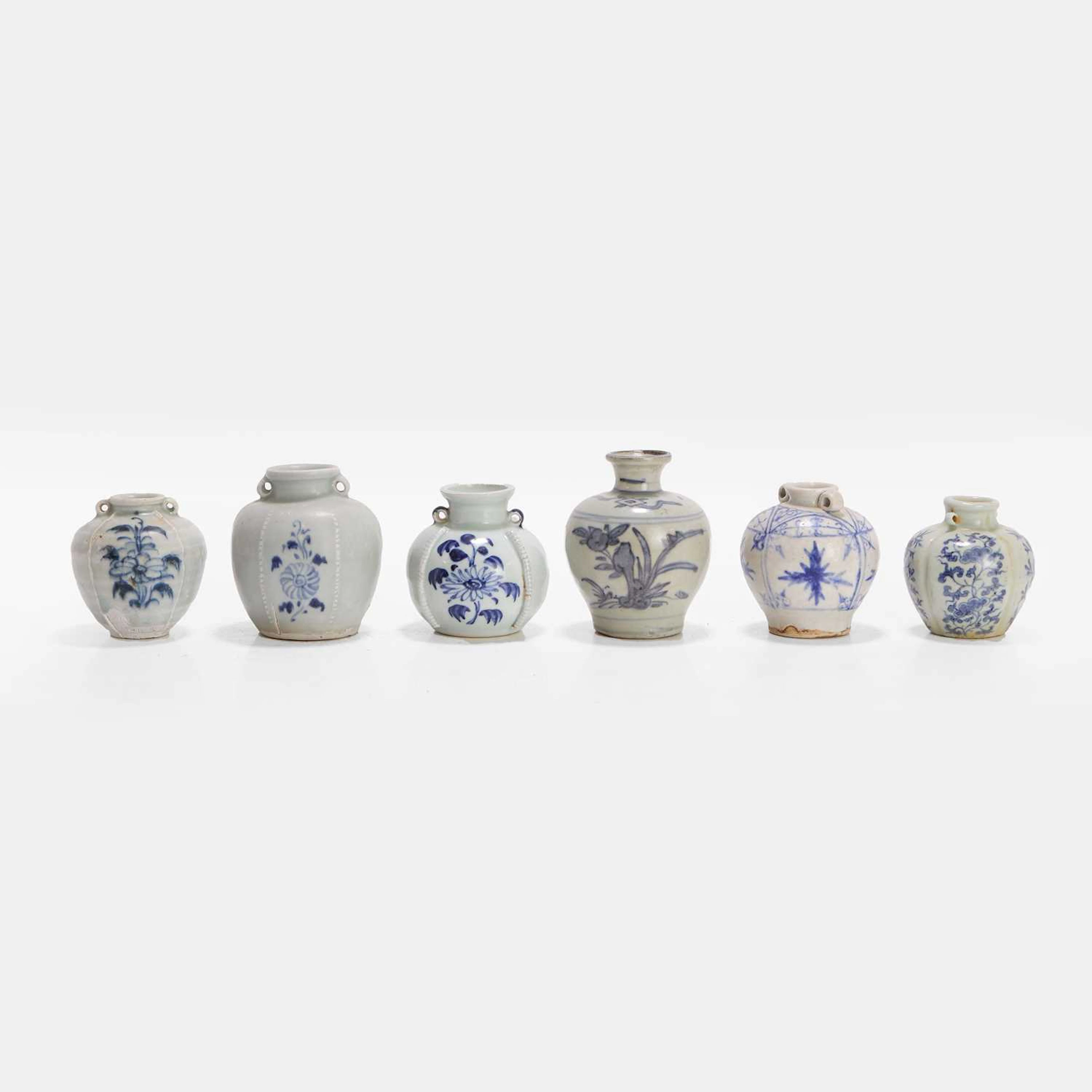 A collection of six Chinese blue and white jarlets Ming dynasty (1368-1644)