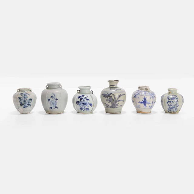 A collection of six Chinese blue and white jarlets Ming dynasty (1368-1644)
