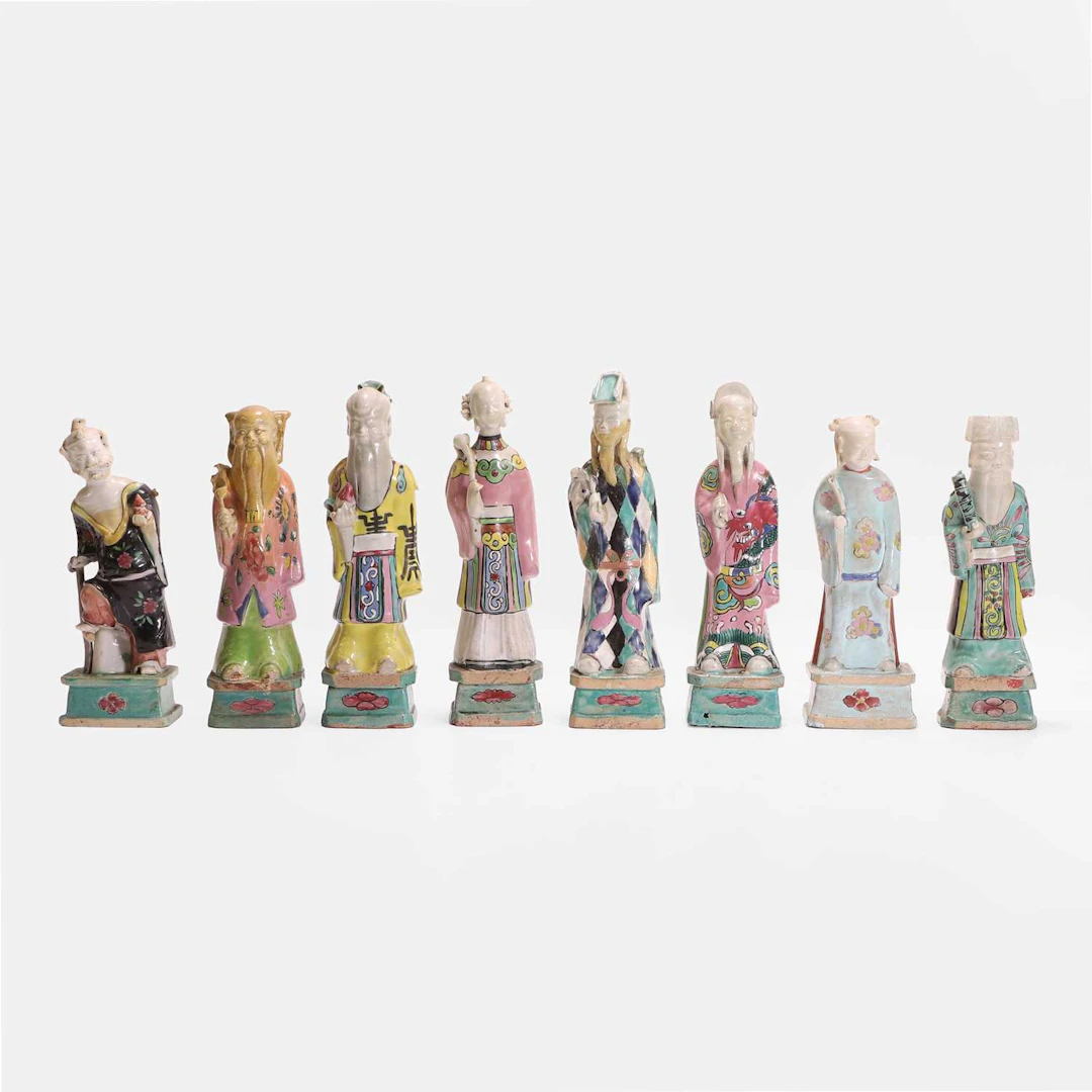 A matched set of Chinese famille rose Eight Daoist Immortals late